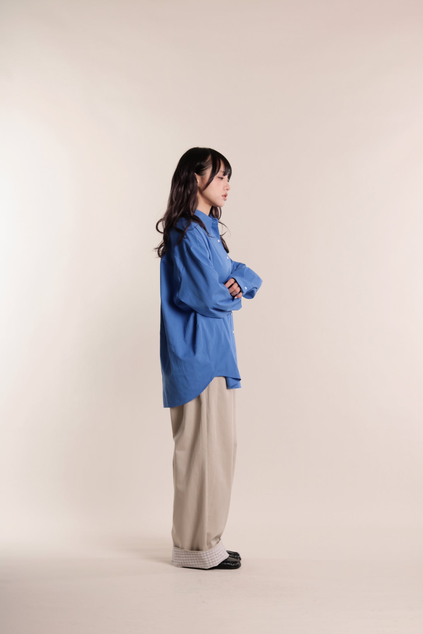 Check Detail Pleated Pants (Beige)