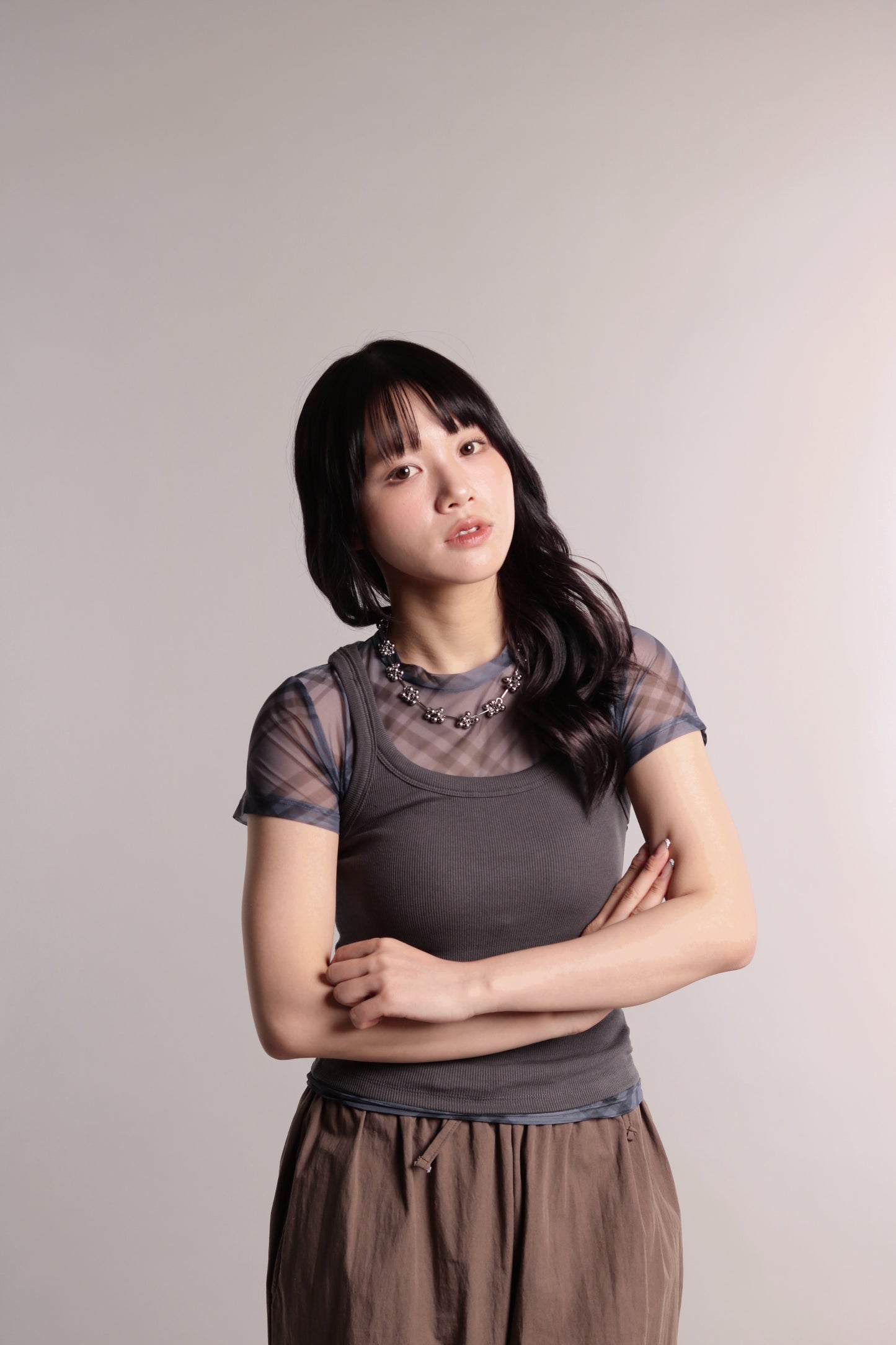 Checker Mesh Tee (Charcoal)