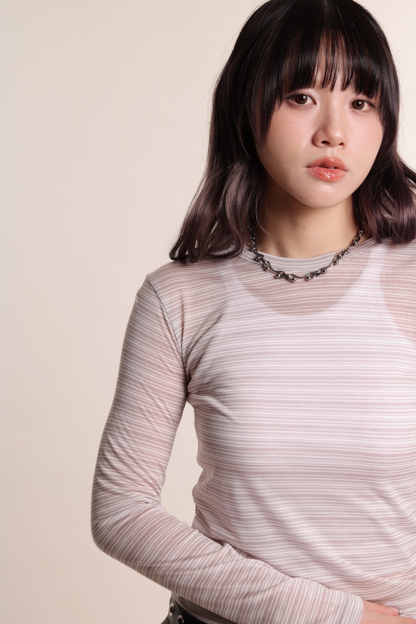 Striped See Through Top (Grey)