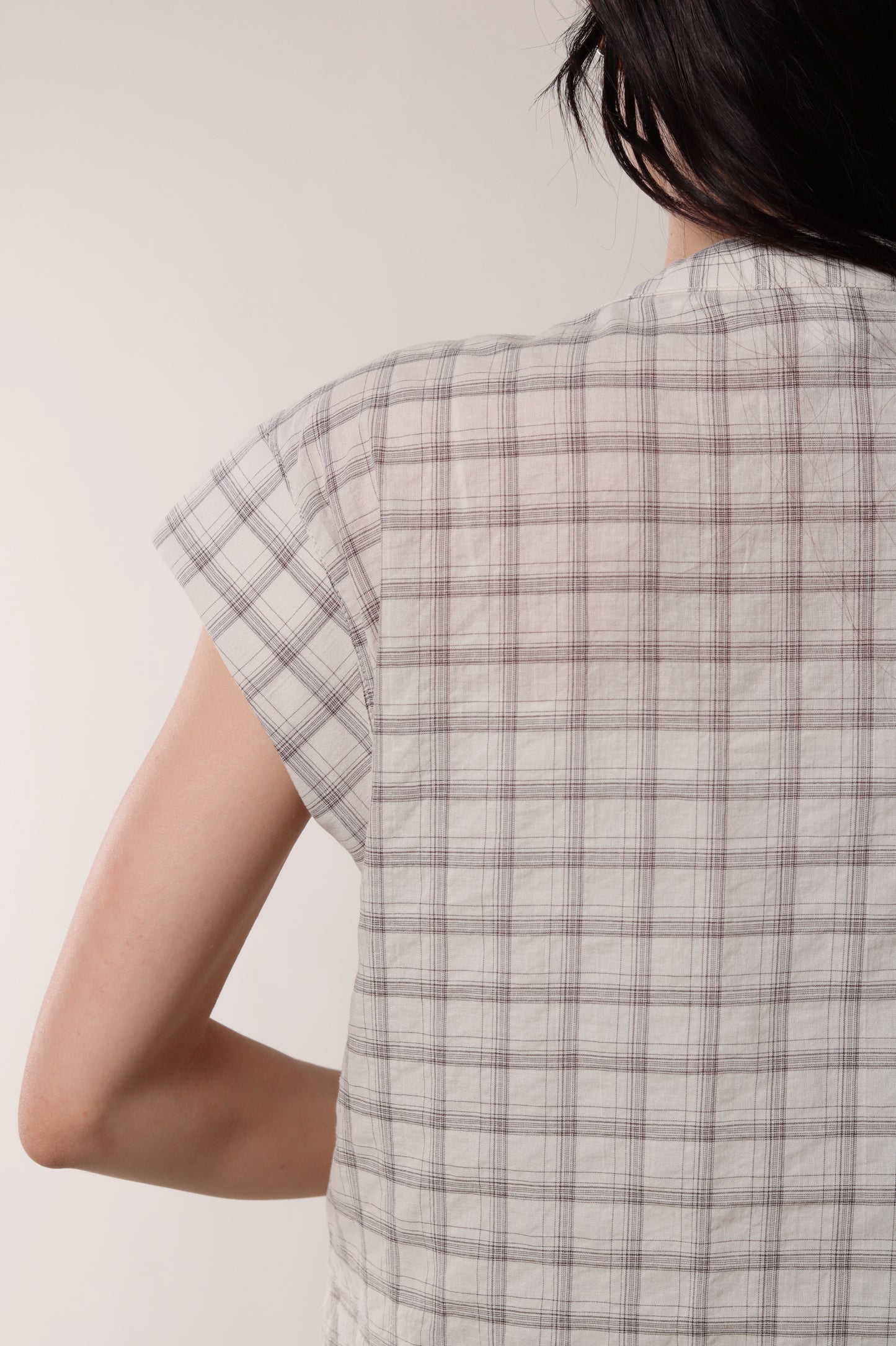 Gathered Check Shirt (Beige)