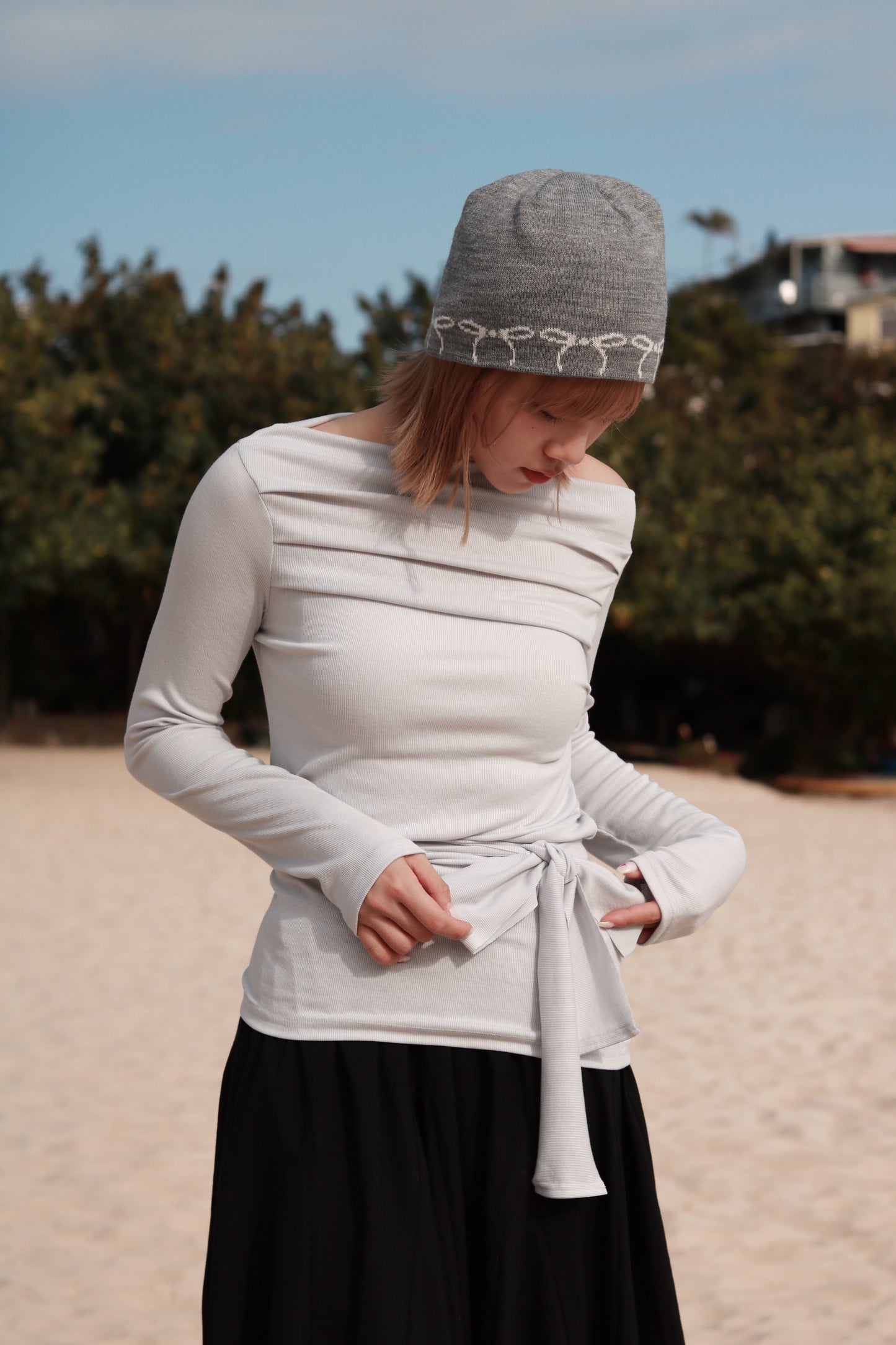 Little Ribbon Beanie (Grey)