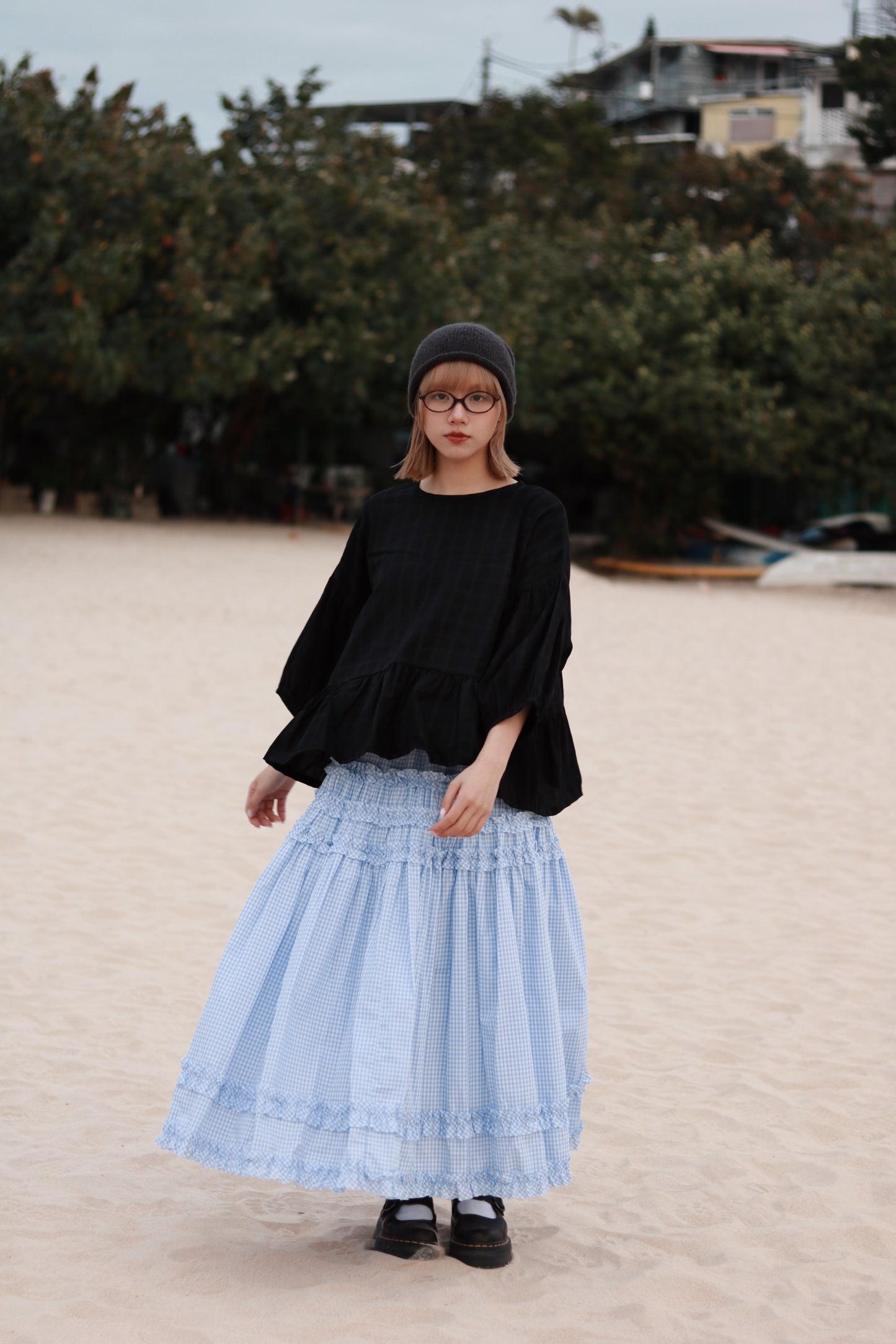Doll Checkered Ruffle Skirt (Blue)