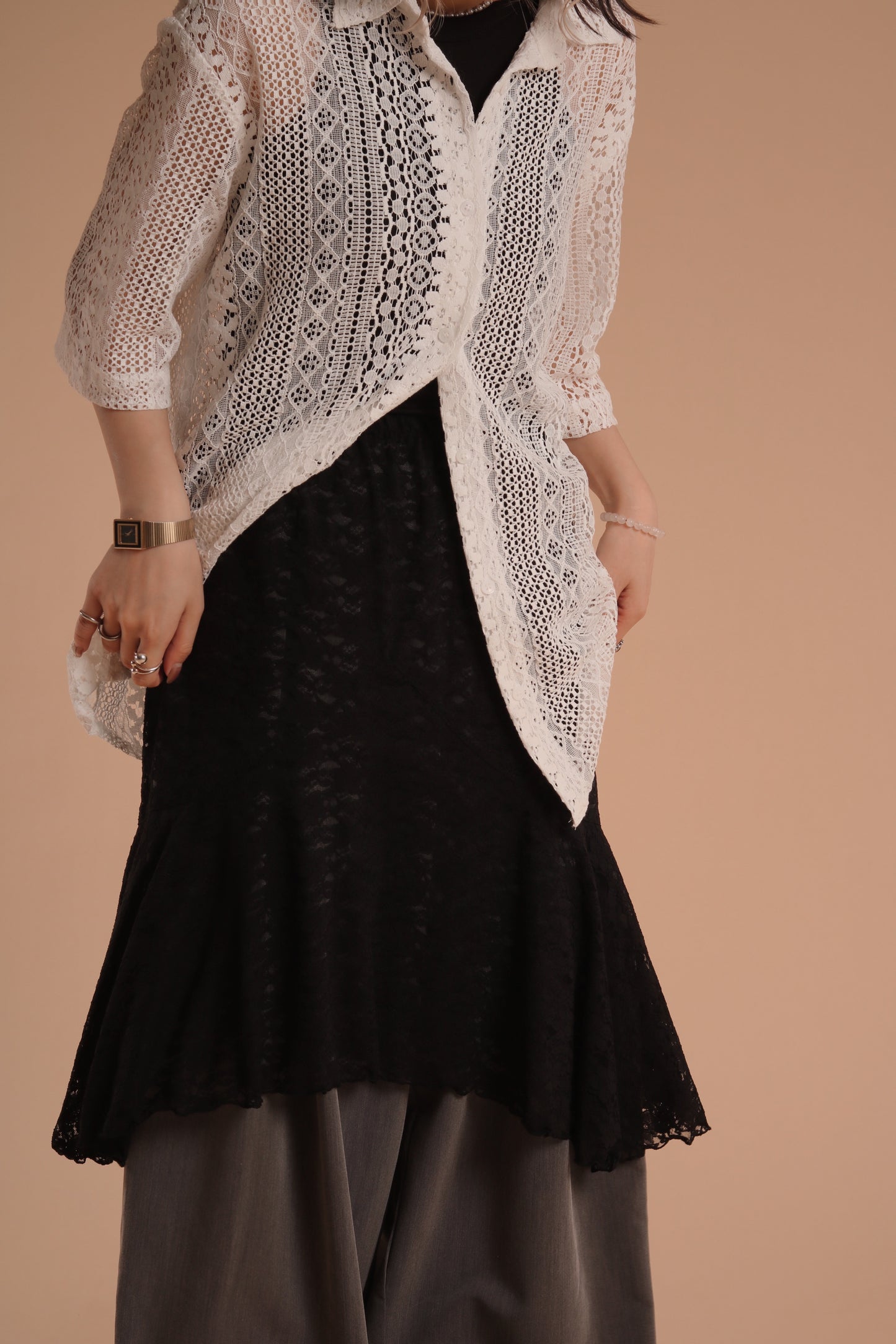Lace Layered Mini Skirt (Black)