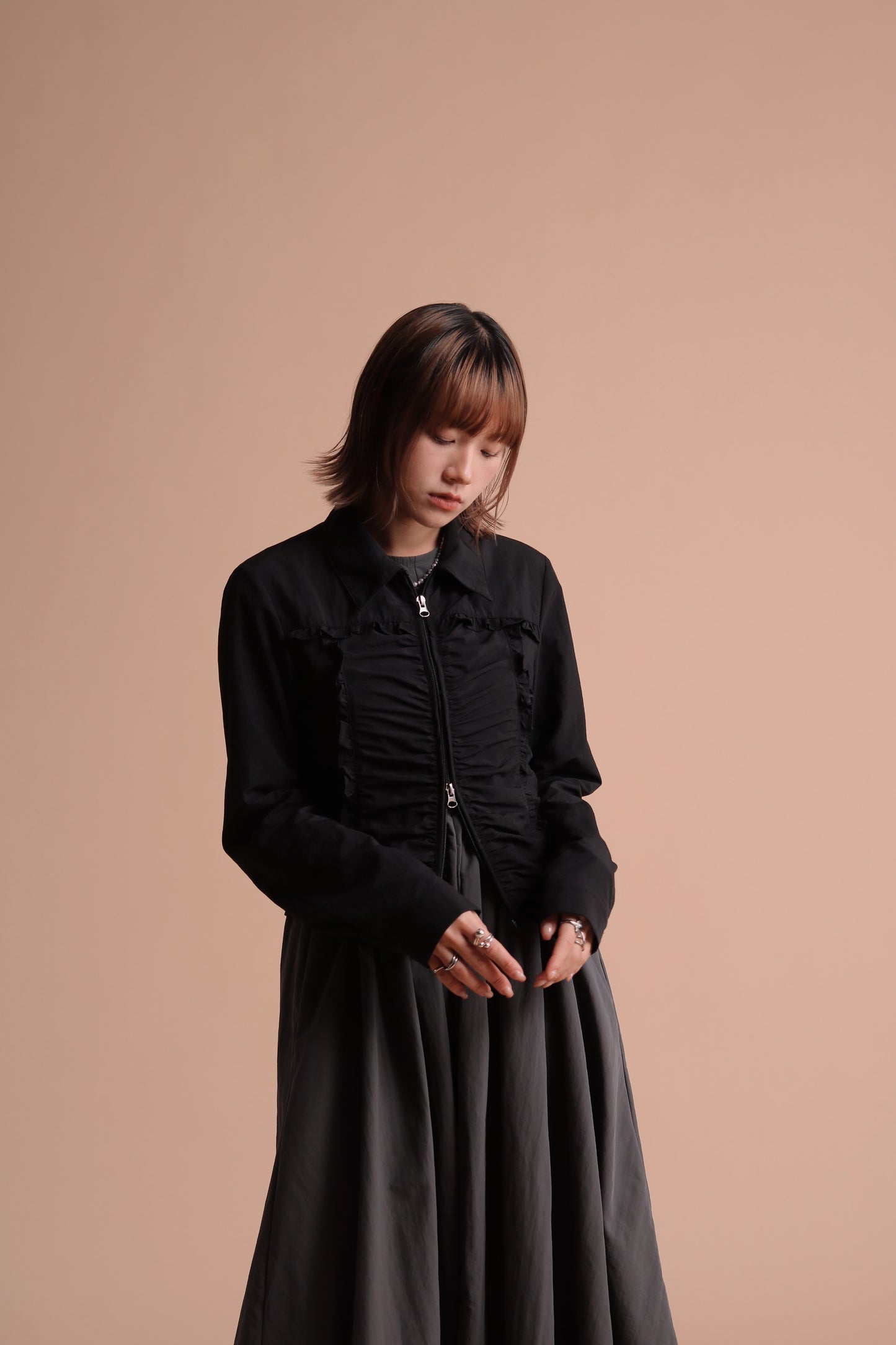 Gathered Ruffle Jacket (Black)