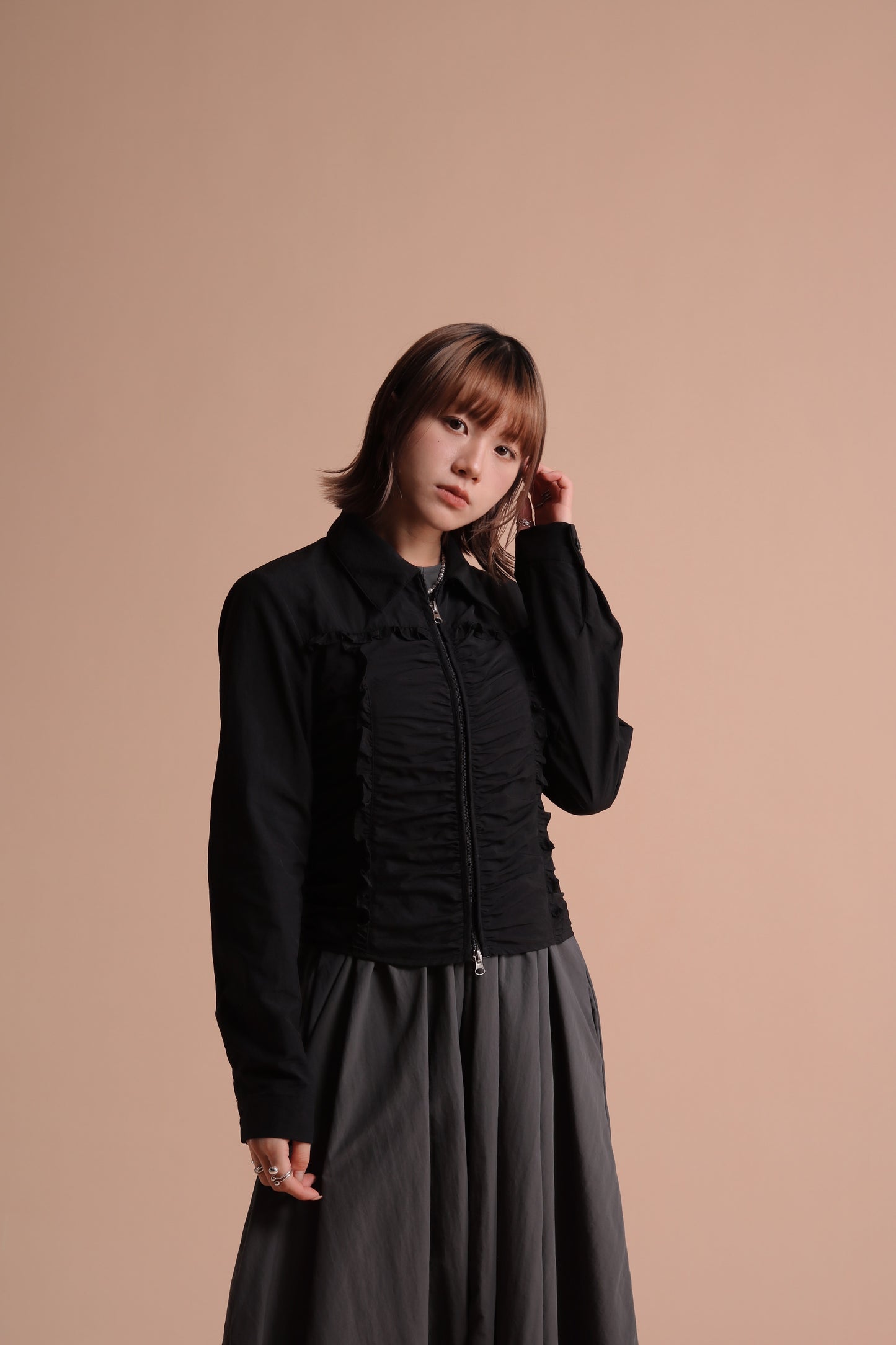Gathered Ruffle Jacket (Black)