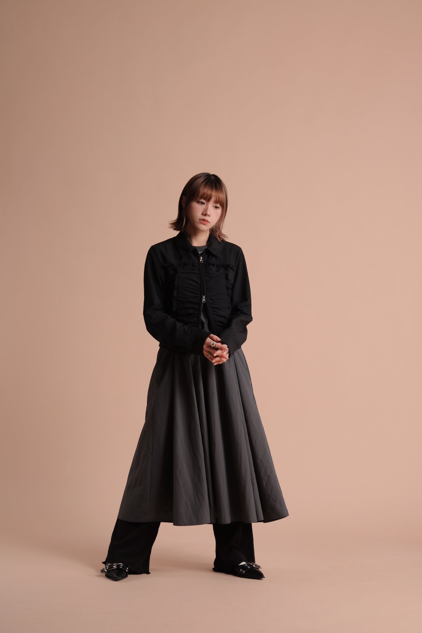 Gathered Ruffle Jacket (Black)