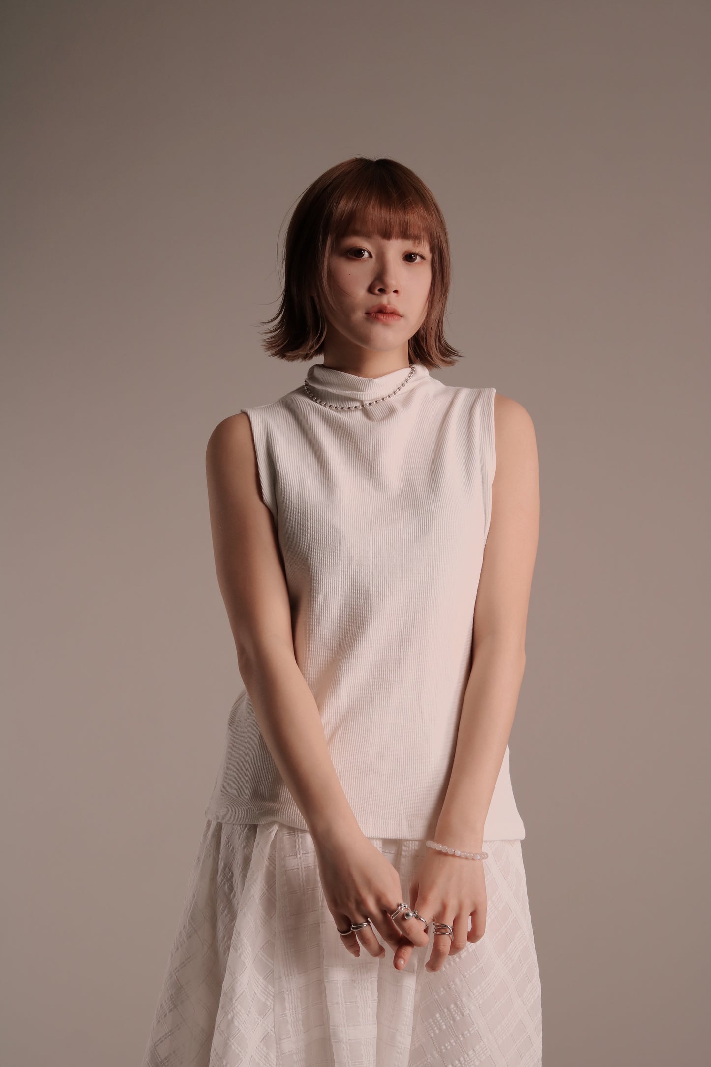 Ruffle Sleeveless Top (White)