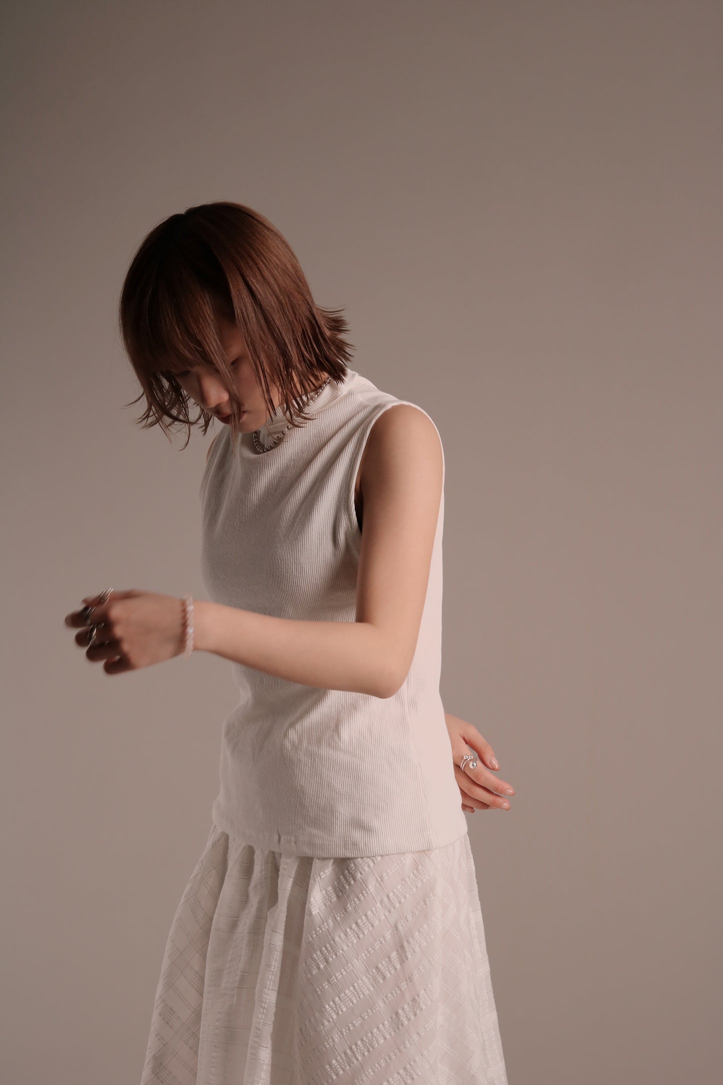 Ruffle Sleeveless Top (White)