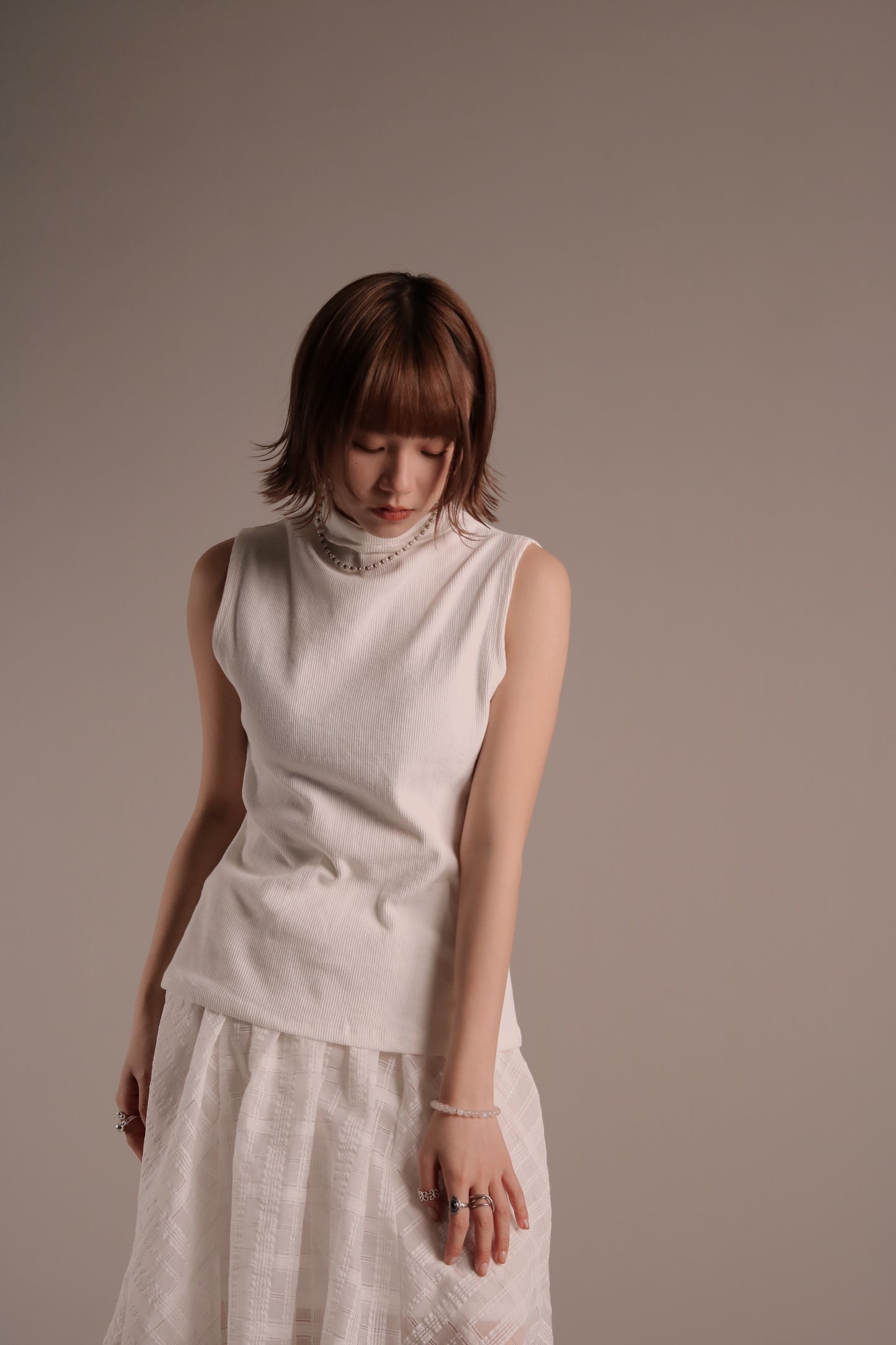 Ruffle Sleeveless Top (White)