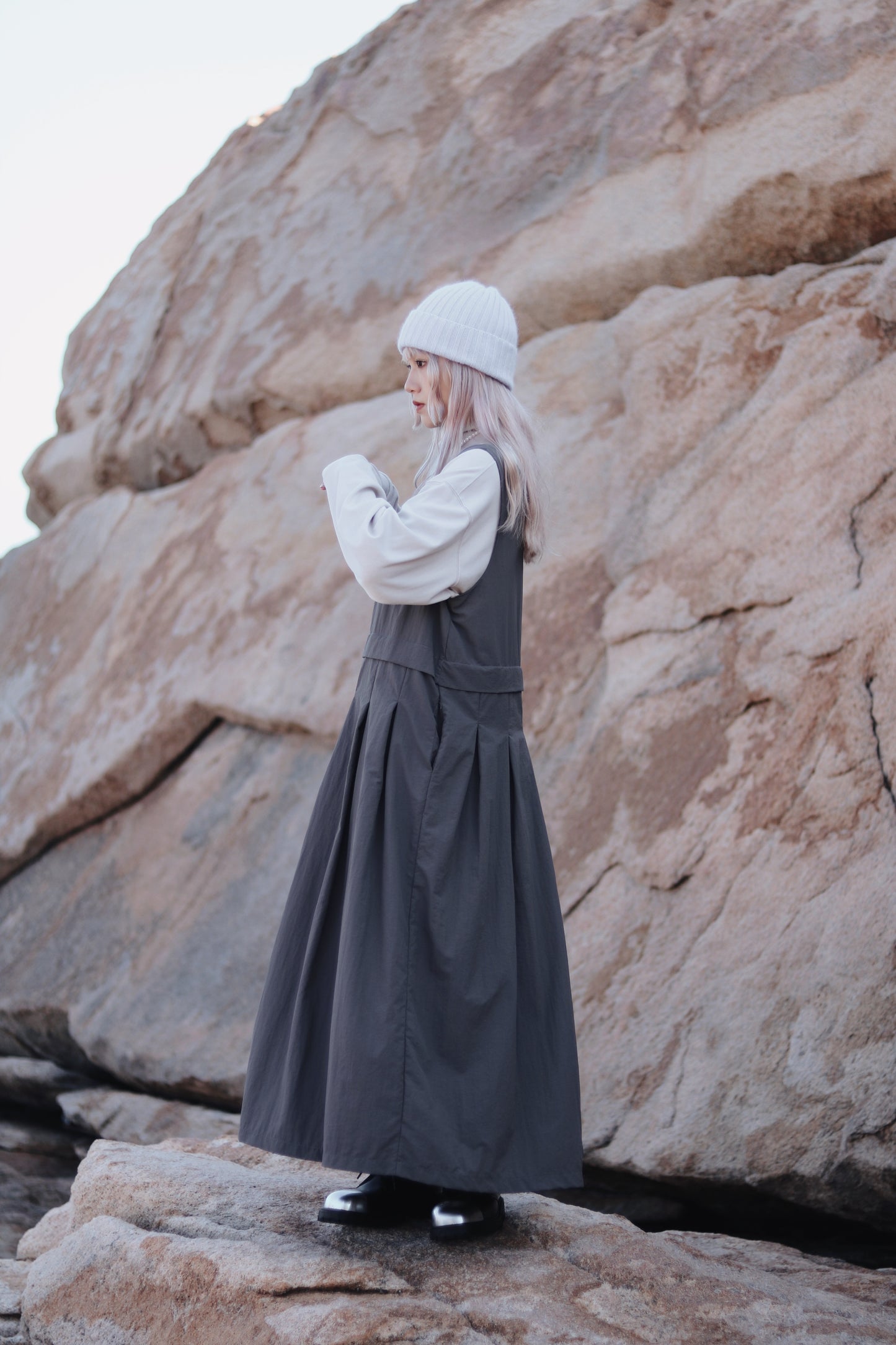 Doll Pleated Dress (Charcoal)