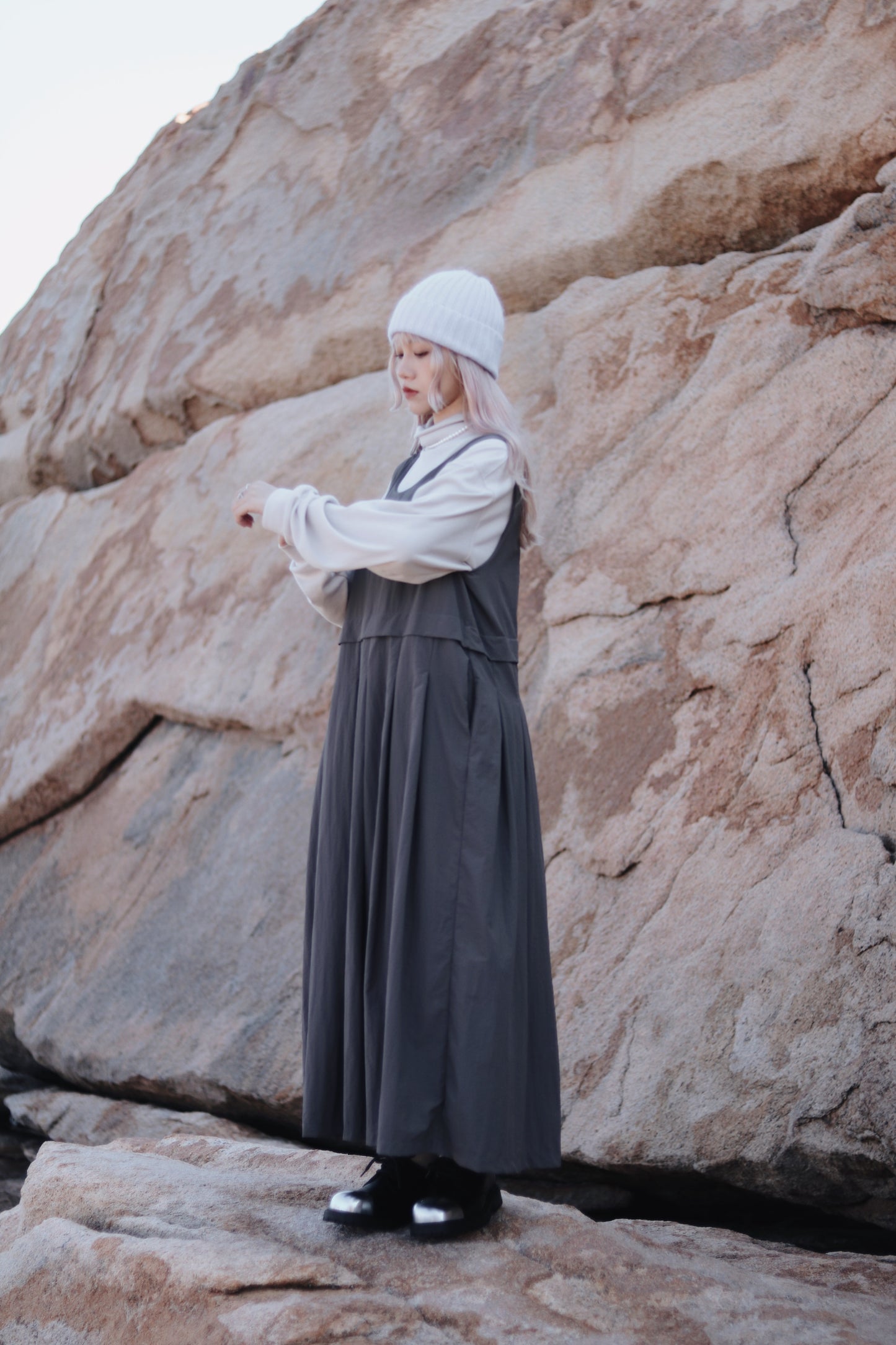 Doll Pleated Dress (Charcoal)