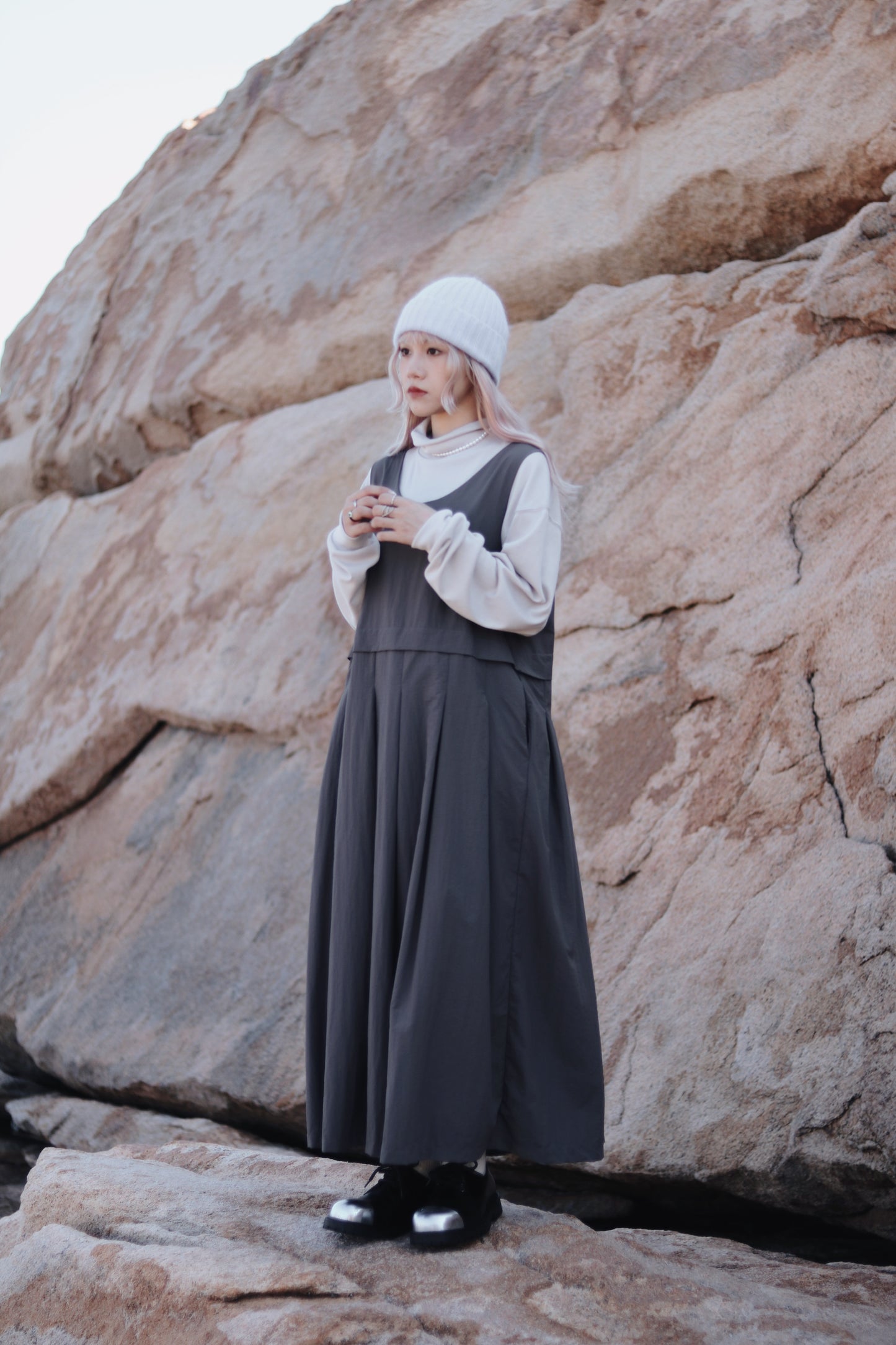 Doll Pleated Dress (Charcoal)