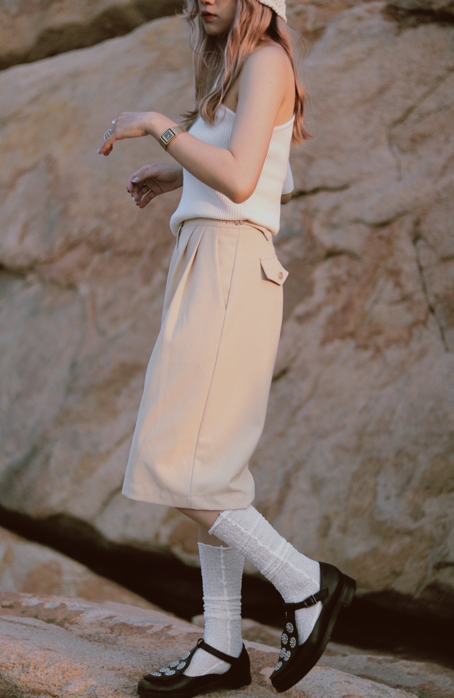 Belted Shorts (Beige)