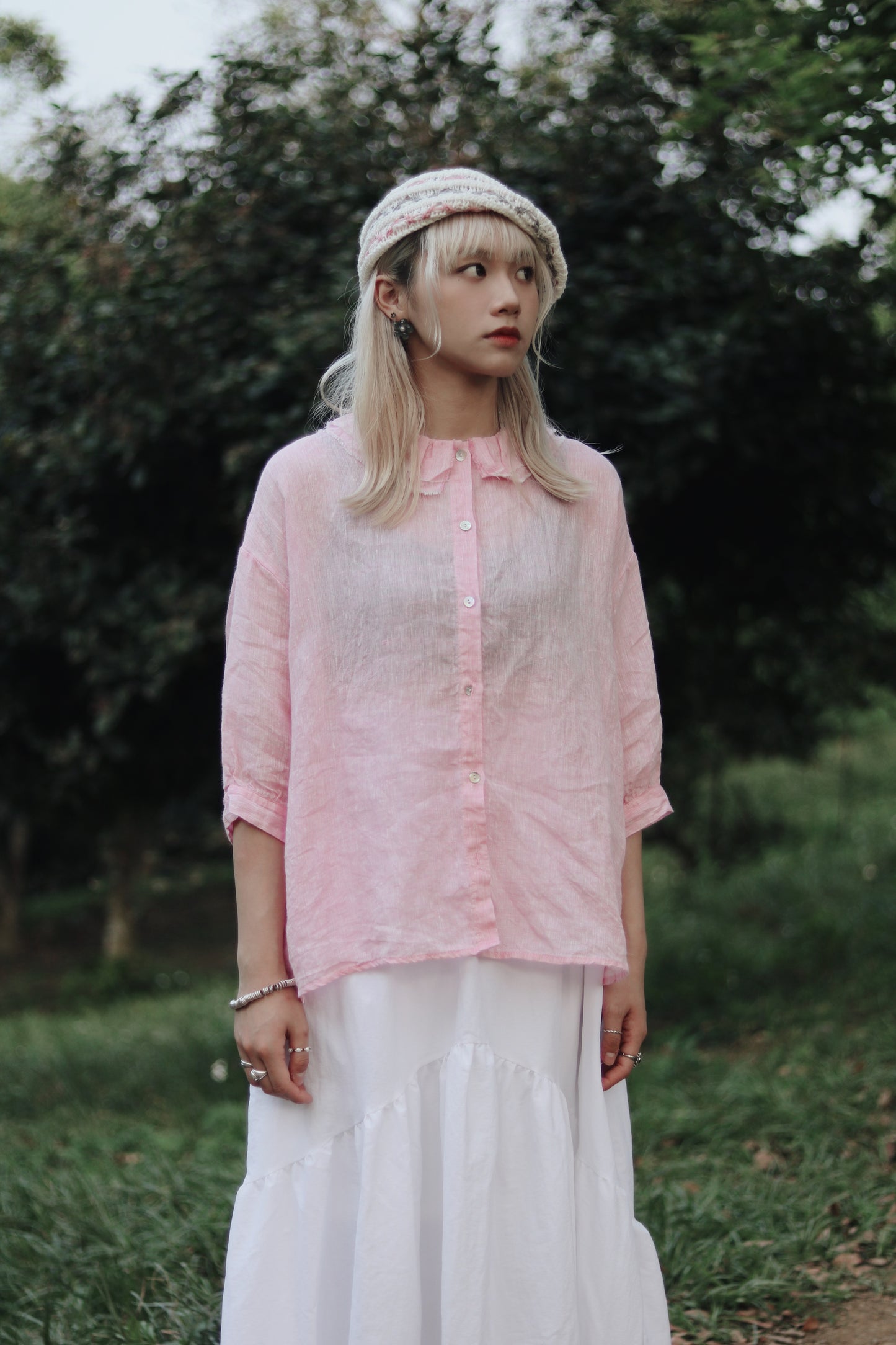 Collar Linen Shirt (Pink)