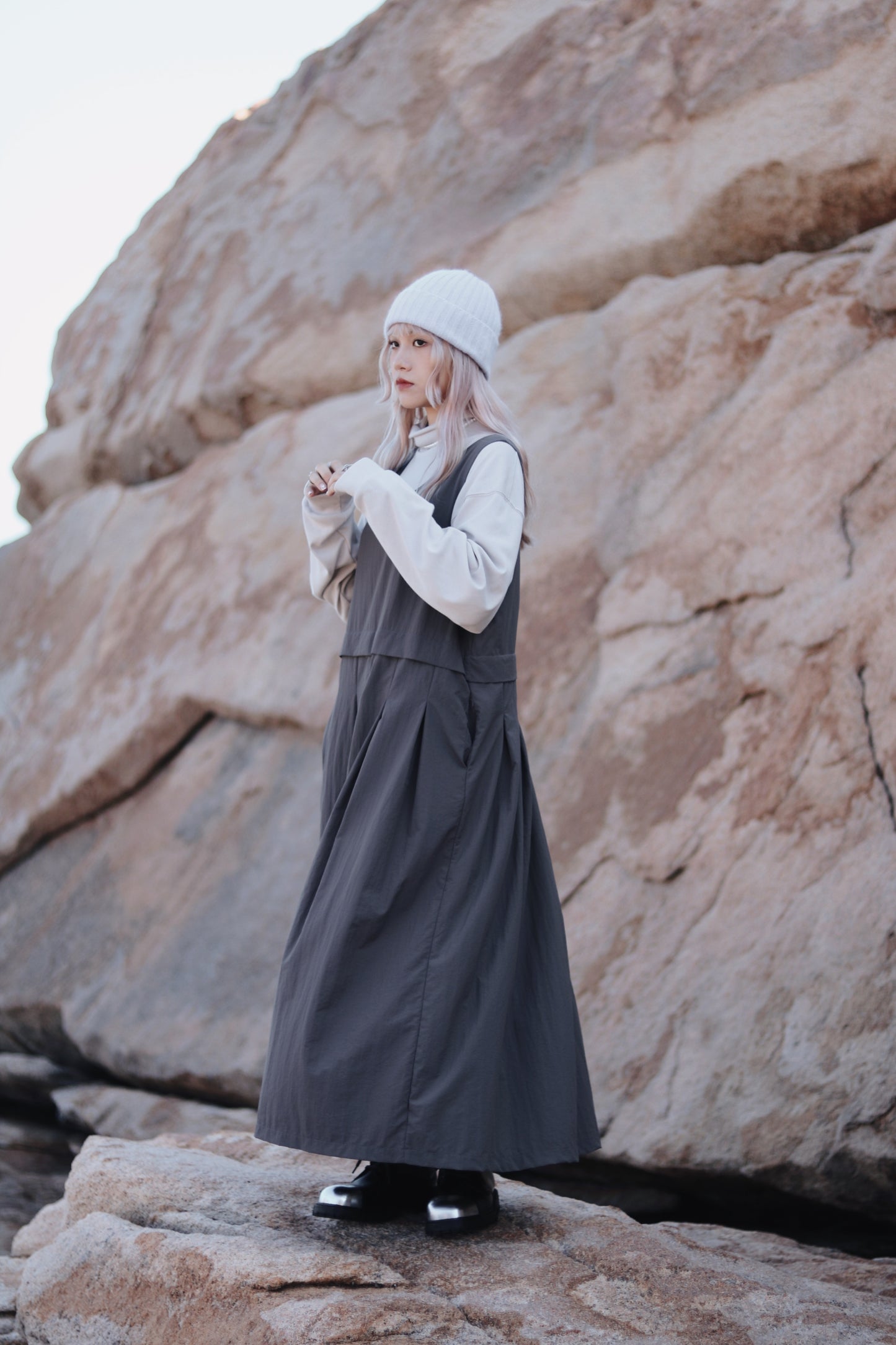 Doll Pleated Dress (Charcoal)