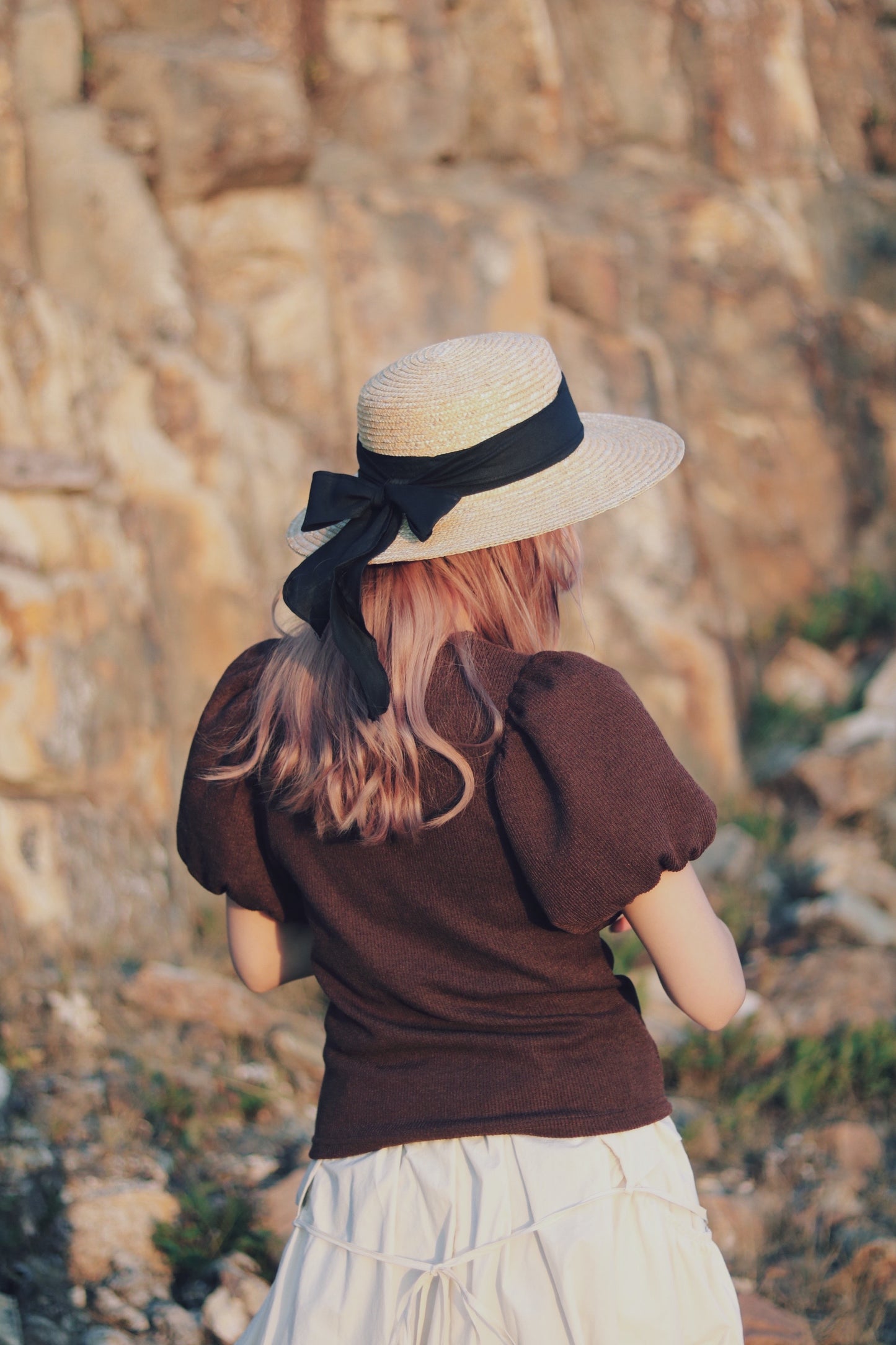 Doll Puff Sleeve Top S (Brown)