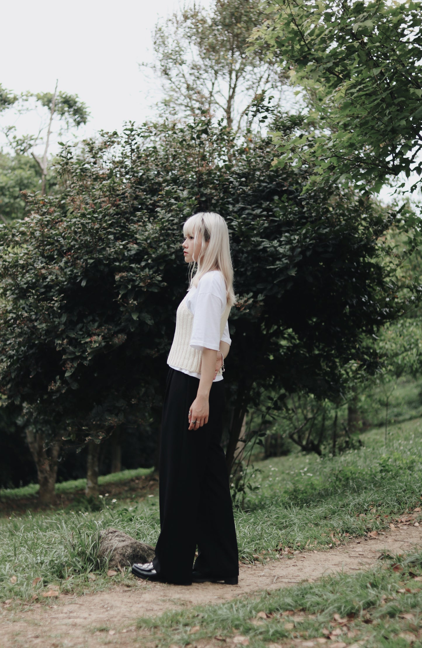 One Shoulder Knit Vest (Ivory)