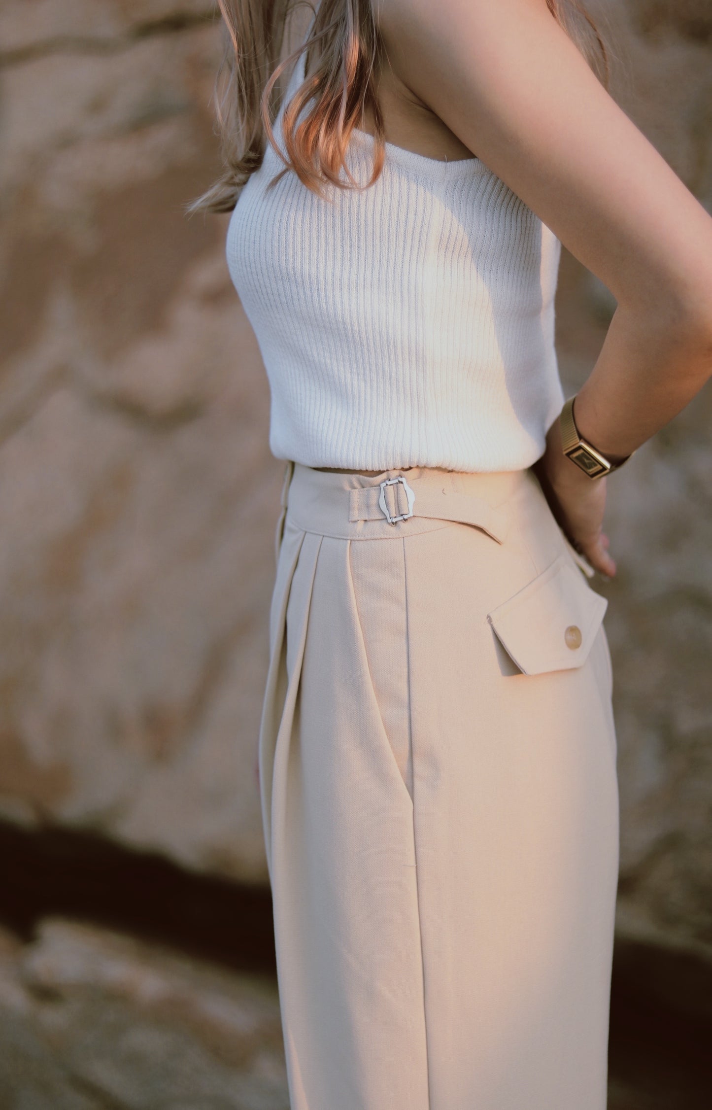 Belted Shorts (Beige)