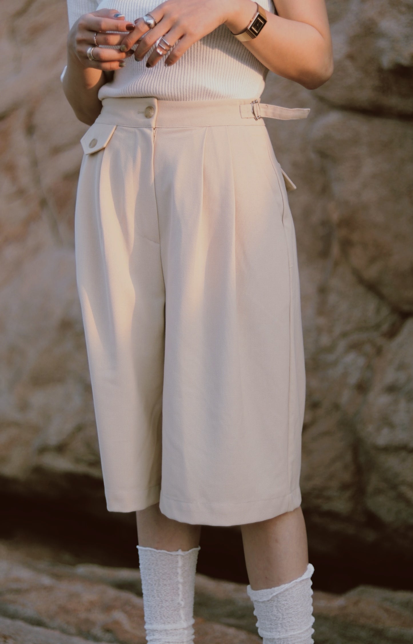 Belted Shorts (Beige)