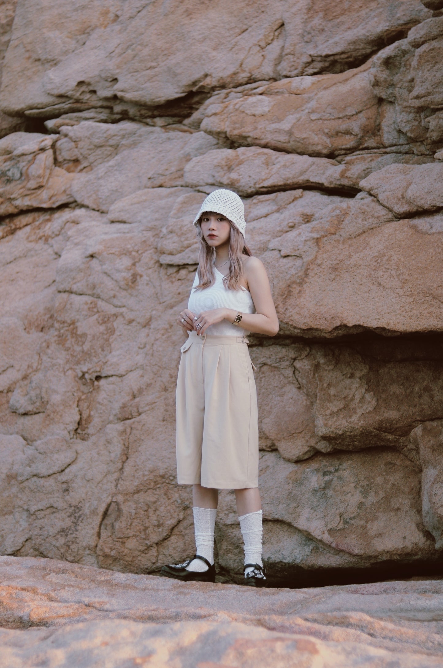 Belted Shorts (Beige)