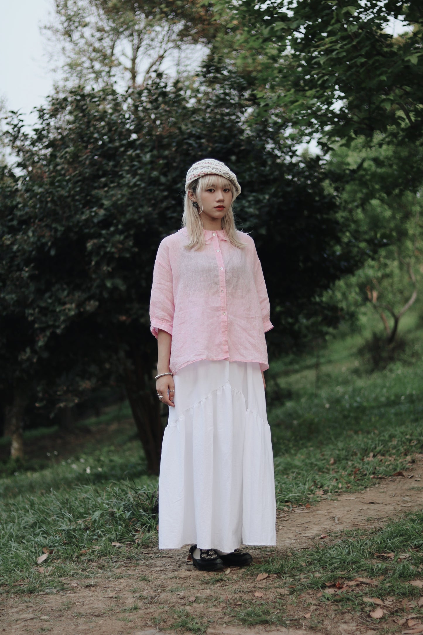 Collar Linen Shirt (Pink)