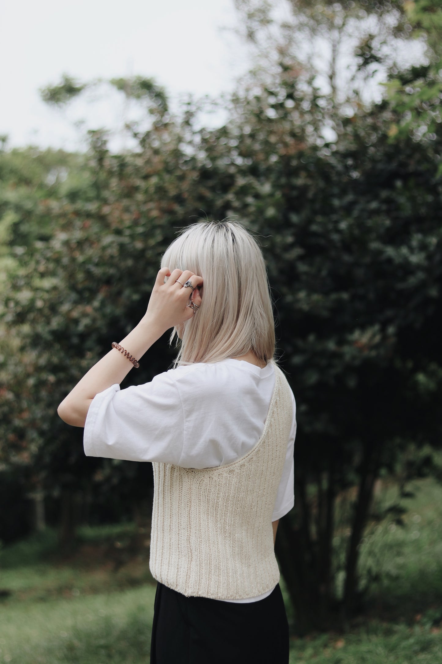 One Shoulder Knit Vest (Ivory)