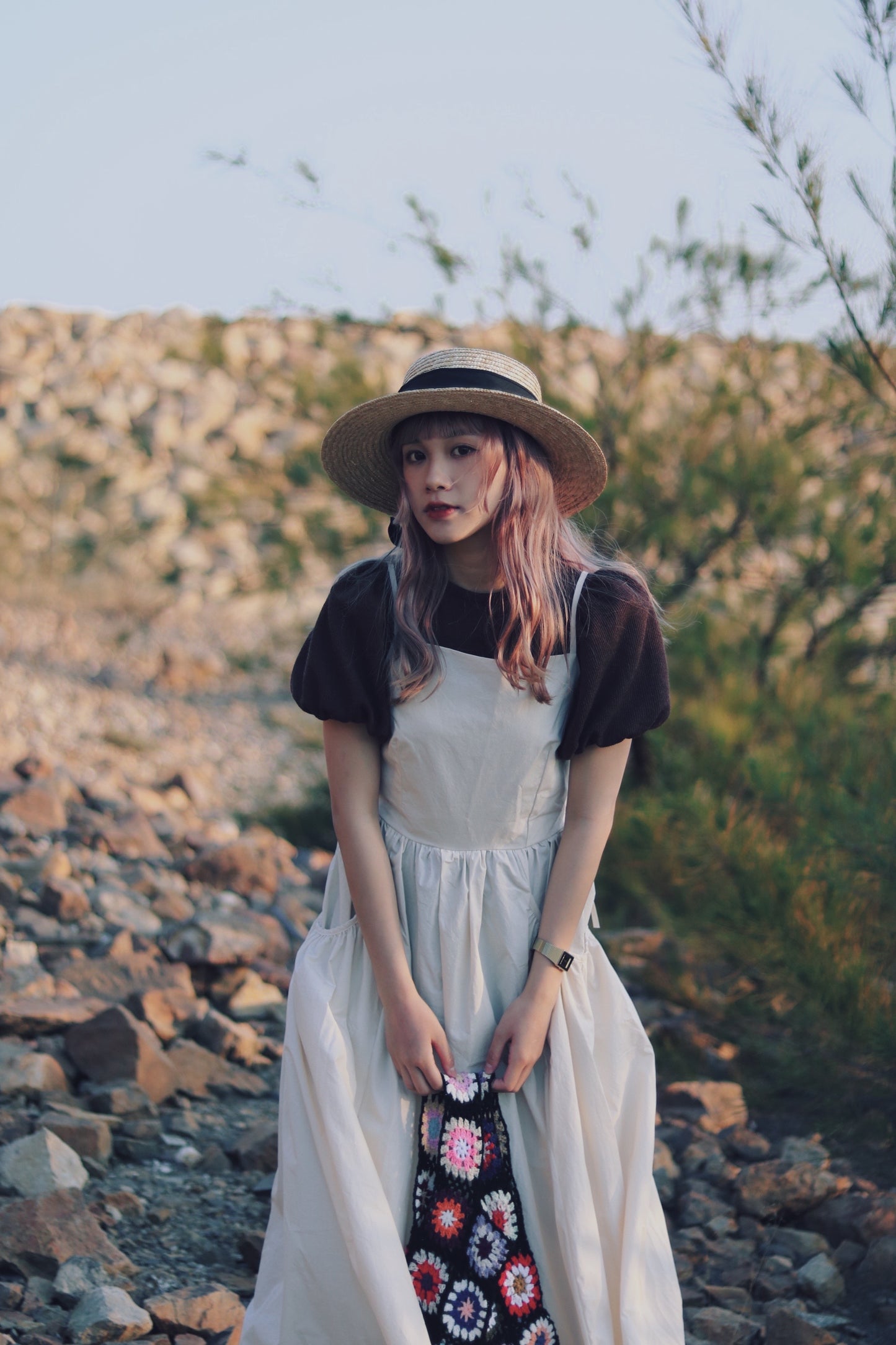 Doll Puff Sleeve Top S (Brown)