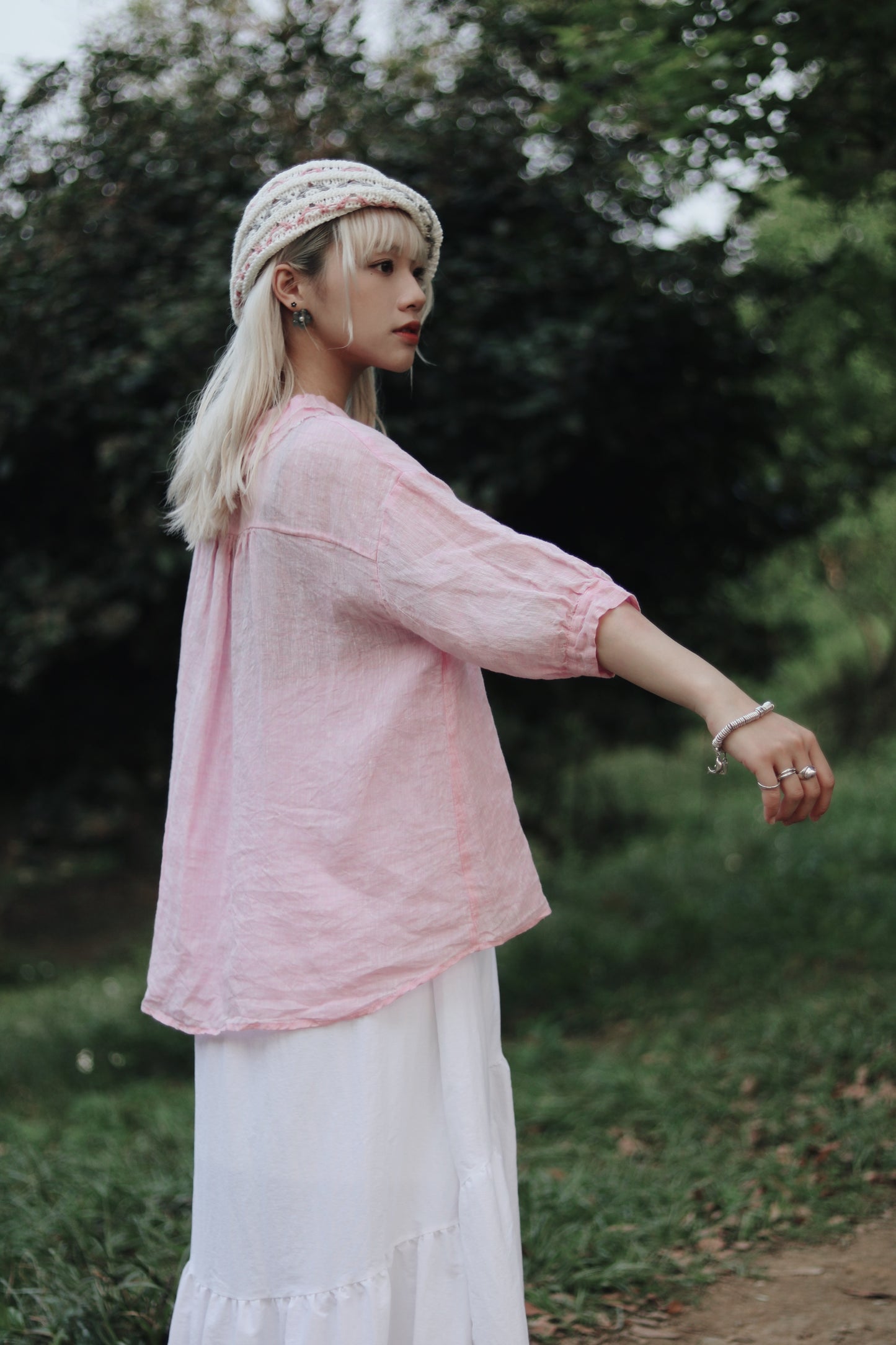 Collar Linen Shirt (Pink)
