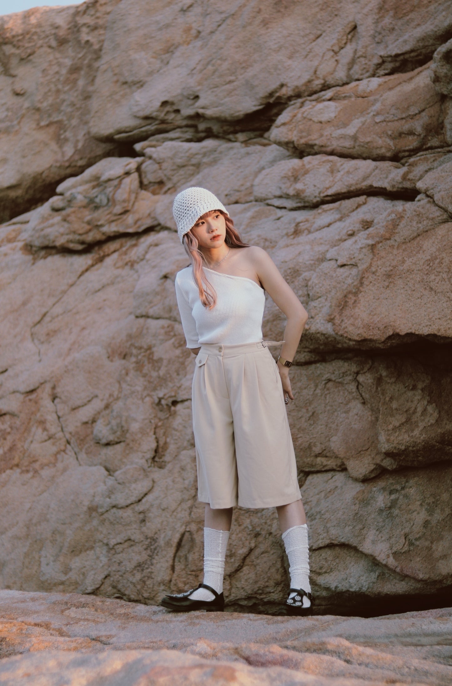 Belted Shorts (Beige)