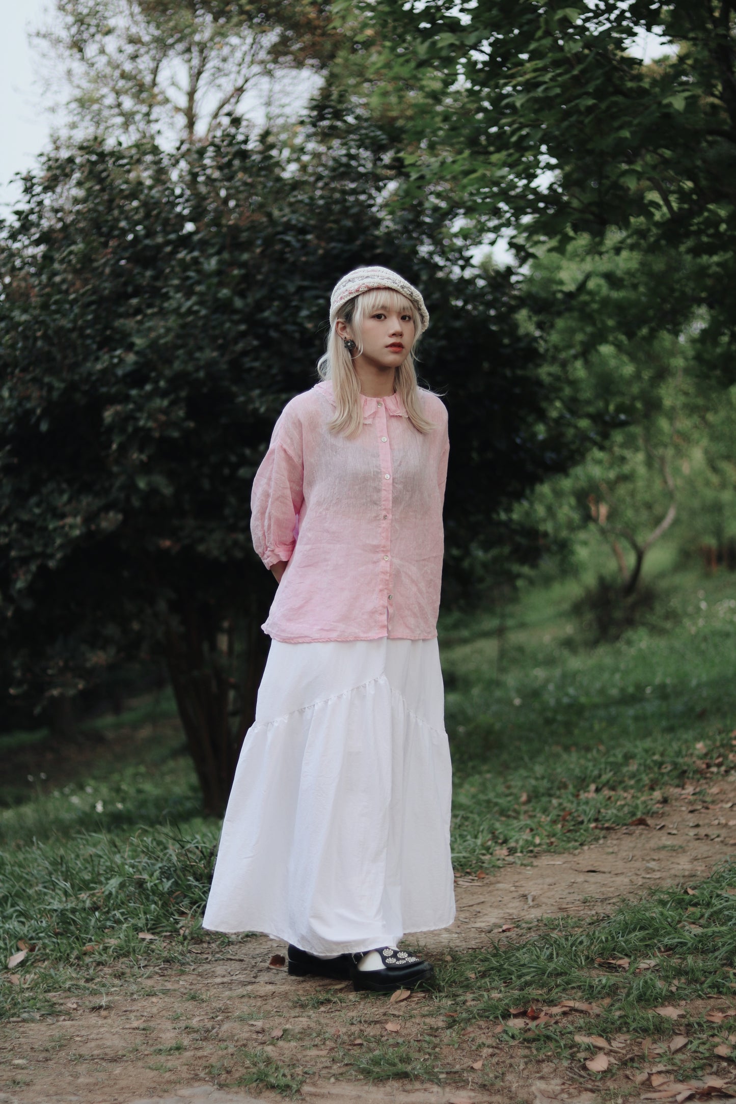Collar Linen Shirt (Pink)