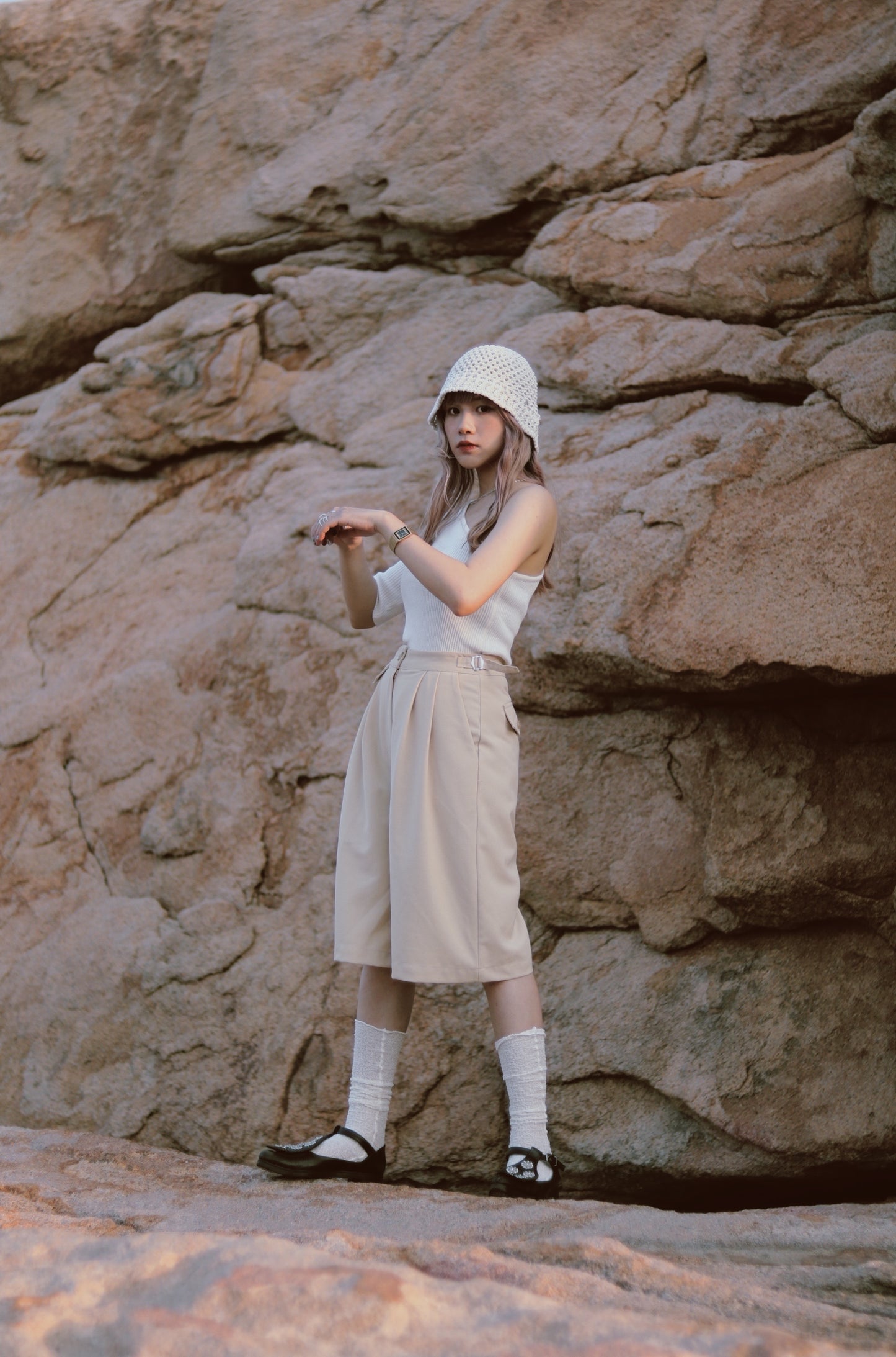 Belted Shorts (Beige)