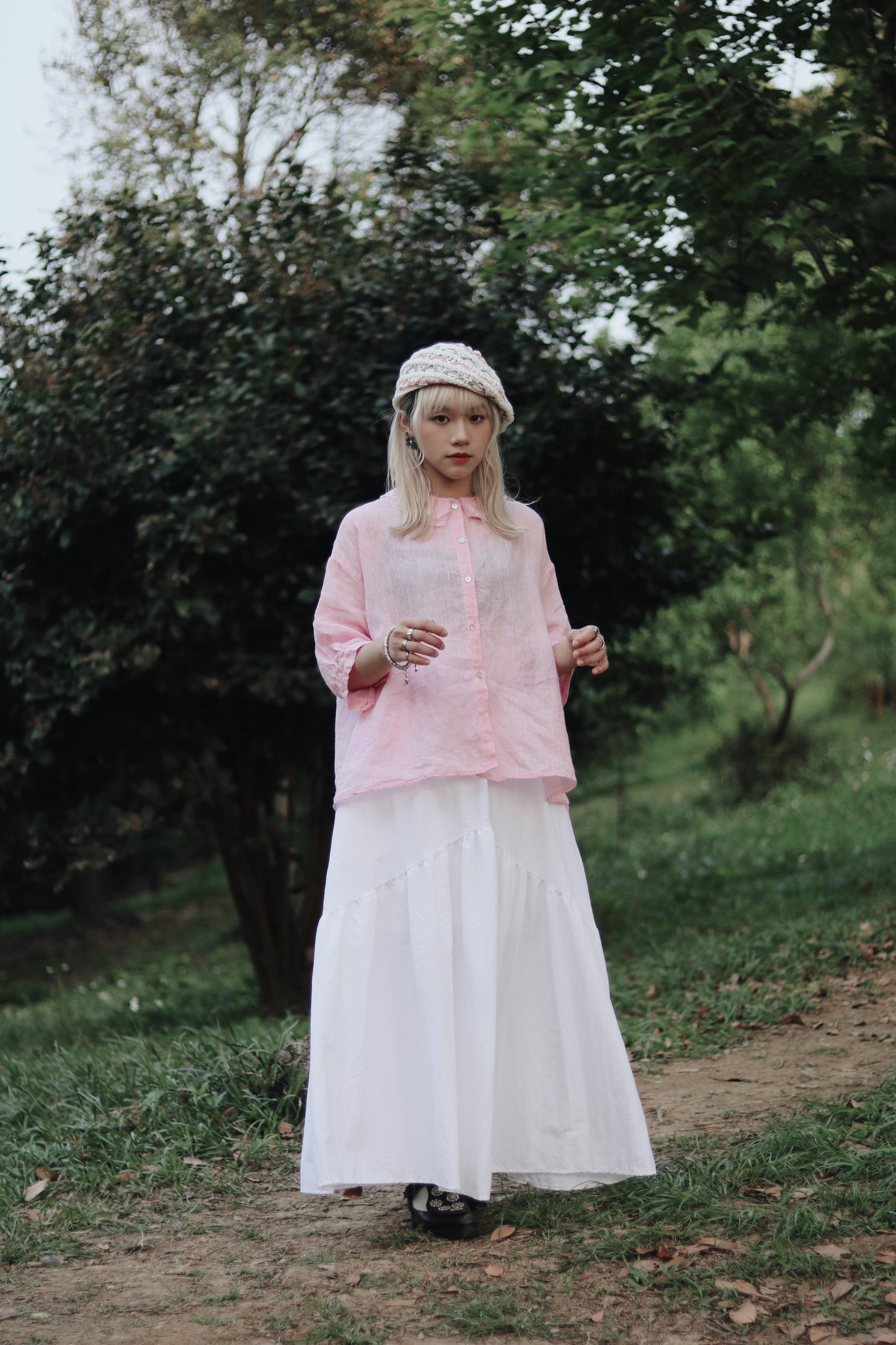 Collar Linen Shirt (Pink)