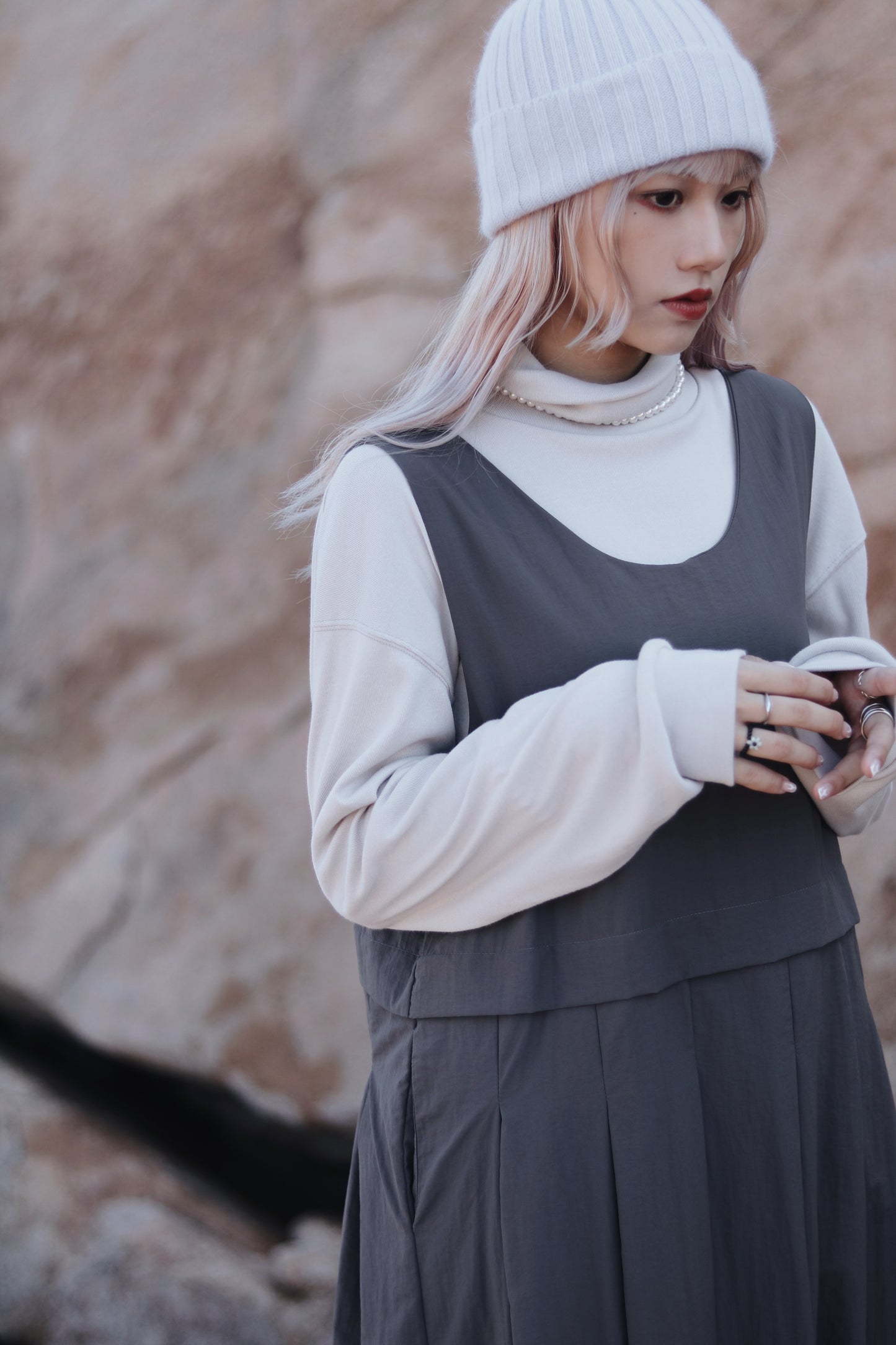 Doll Pleated Dress (Charcoal)