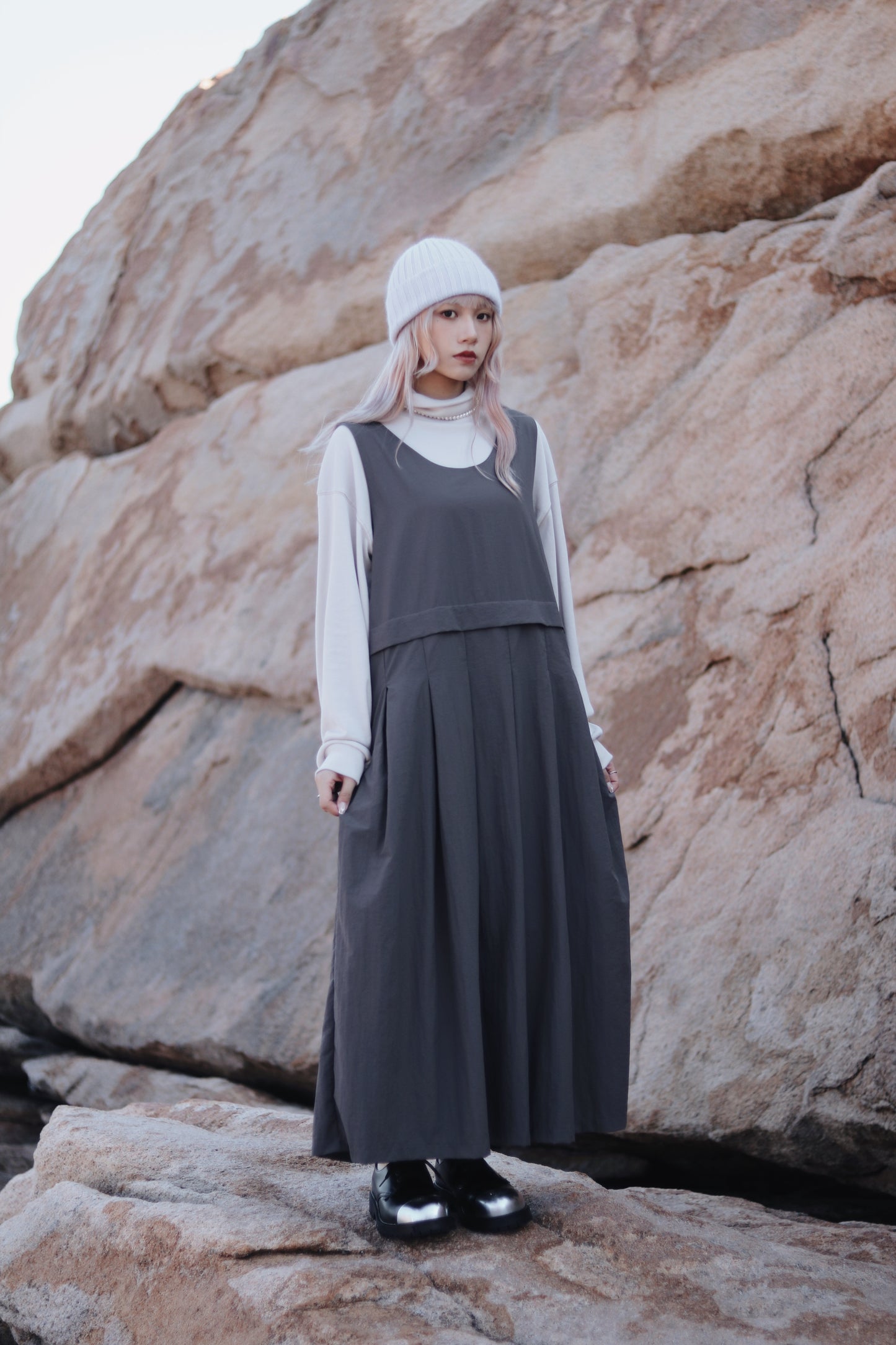 Doll Pleated Dress (Charcoal)