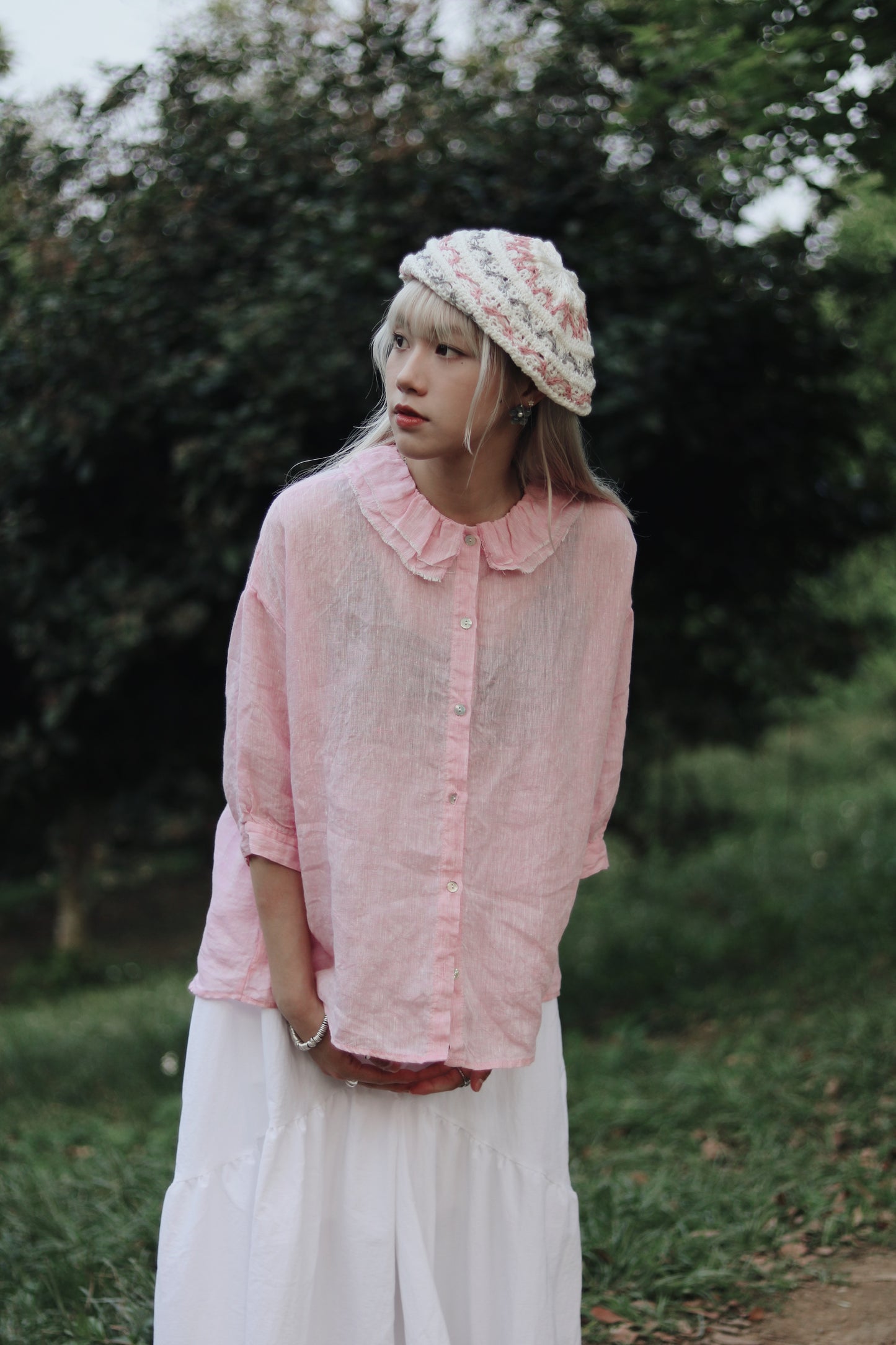 Collar Linen Shirt (Pink)
