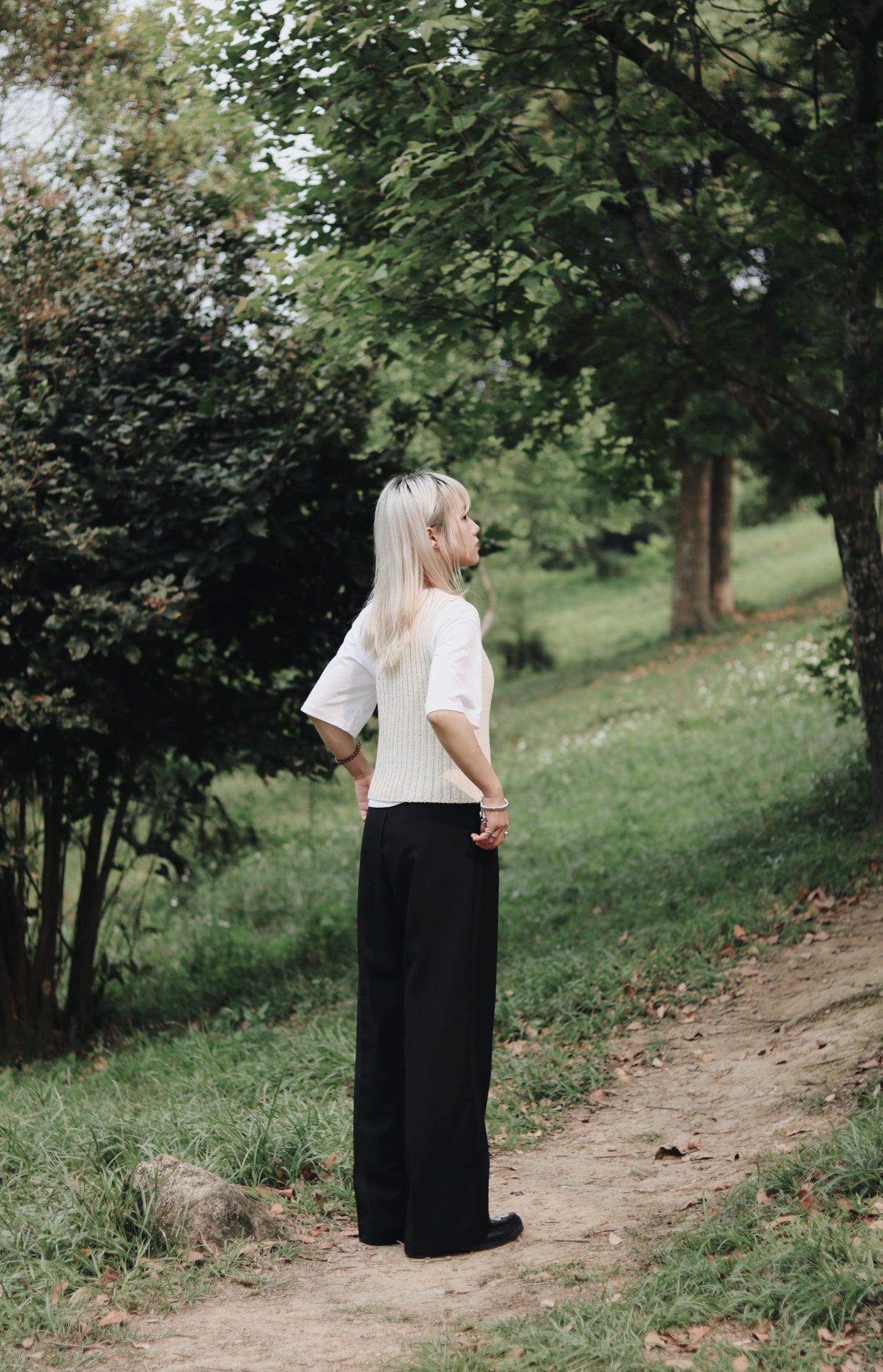 One Shoulder Knit Vest (Ivory)