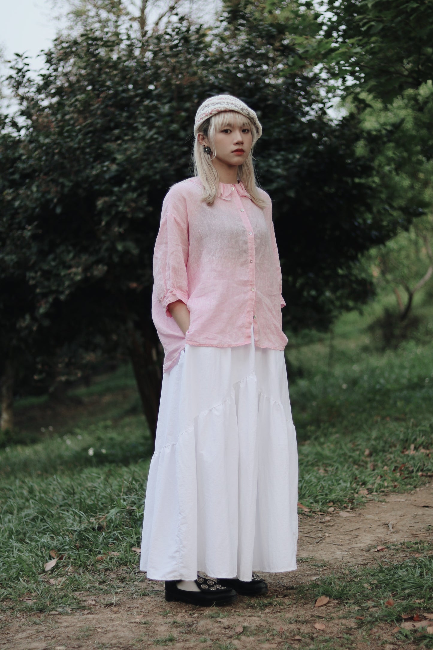 Collar Linen Shirt (Pink)