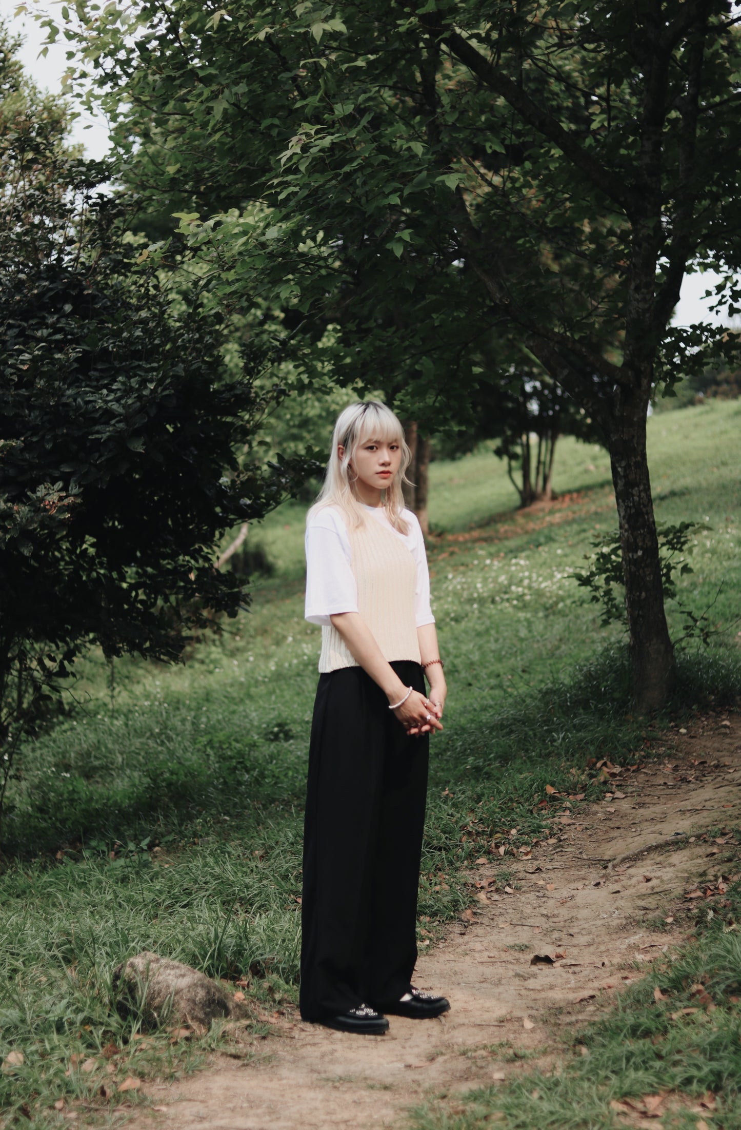 One Shoulder Knit Vest (Ivory)