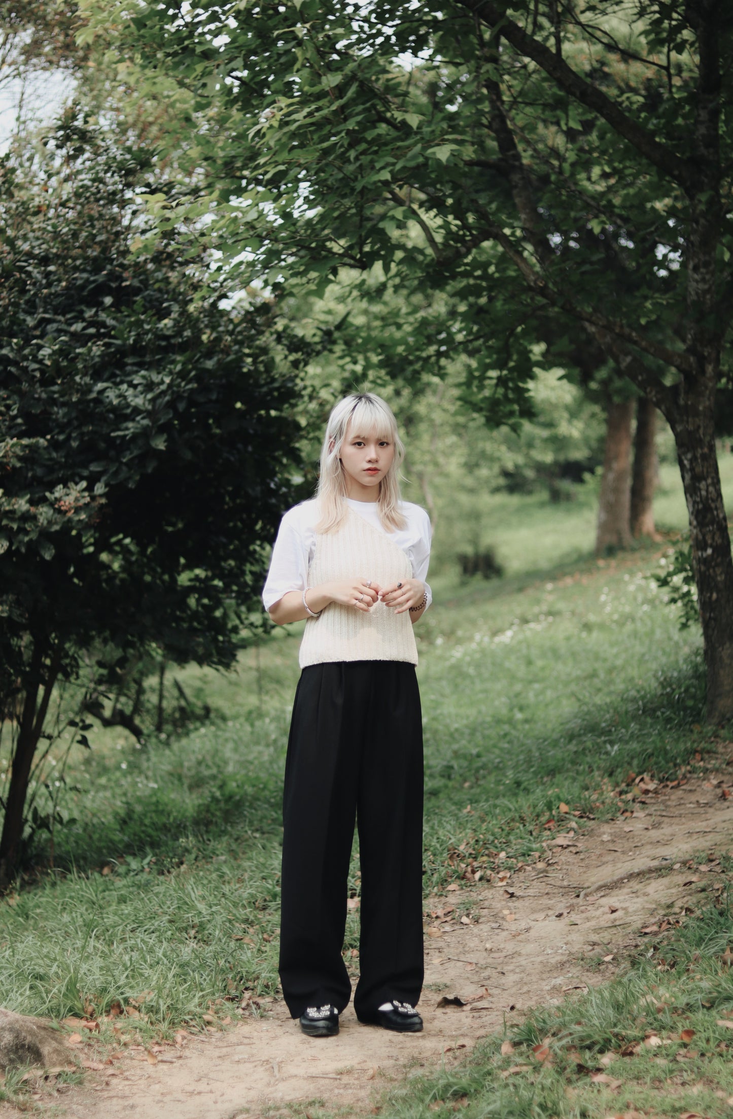 One Shoulder Knit Vest (Ivory)