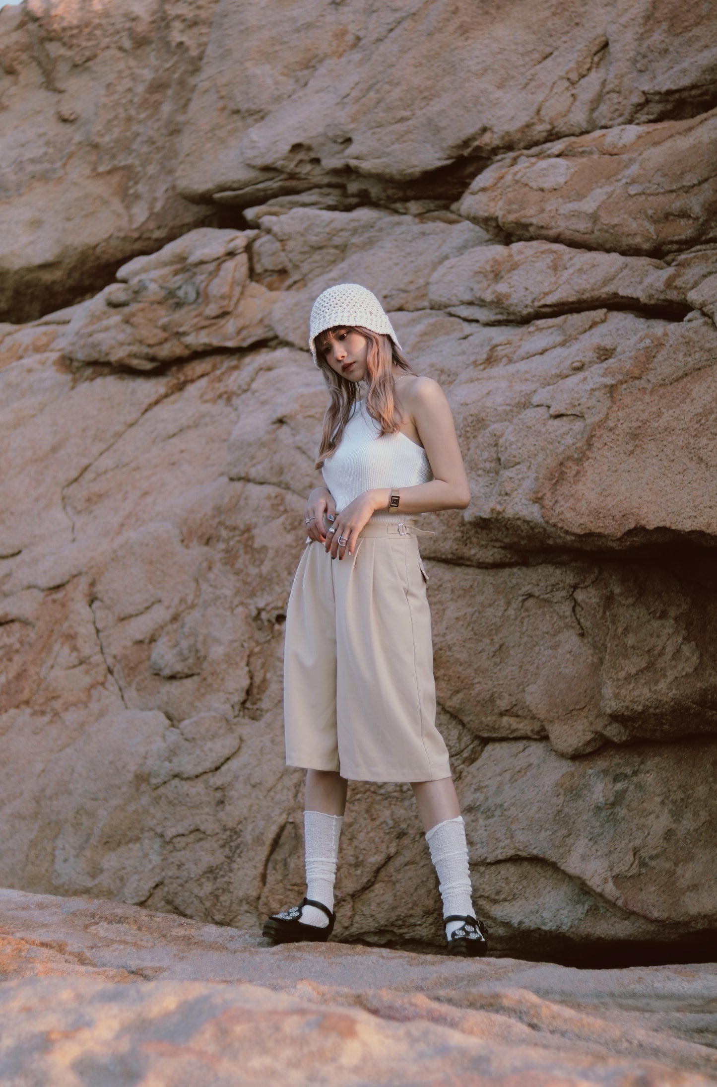 Belted Shorts (Beige)