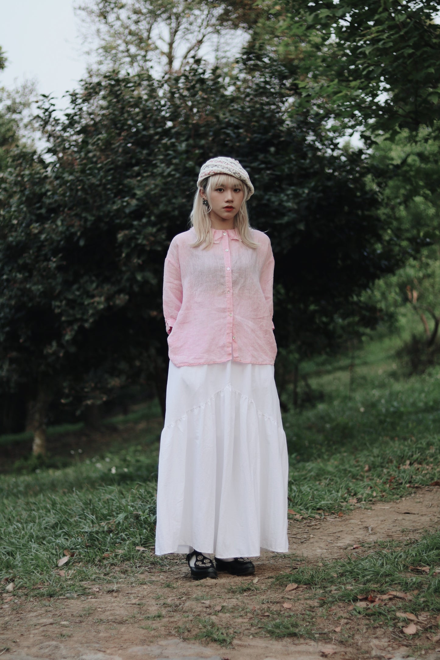 Collar Linen Shirt (Pink)