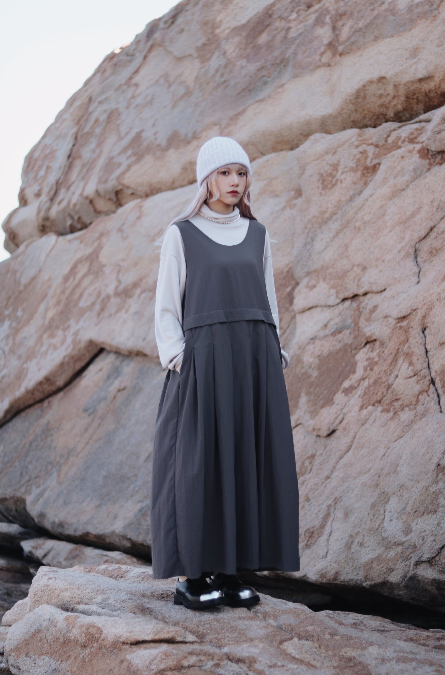 Doll Pleated Dress (Charcoal)