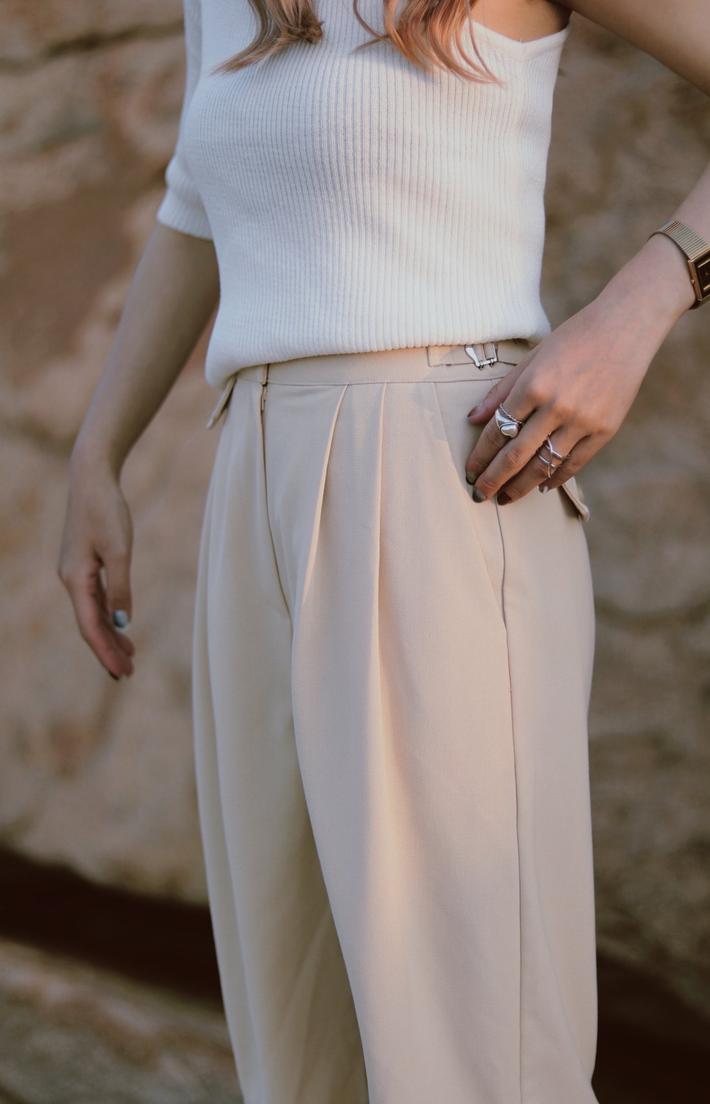 Belted Shorts (Beige)