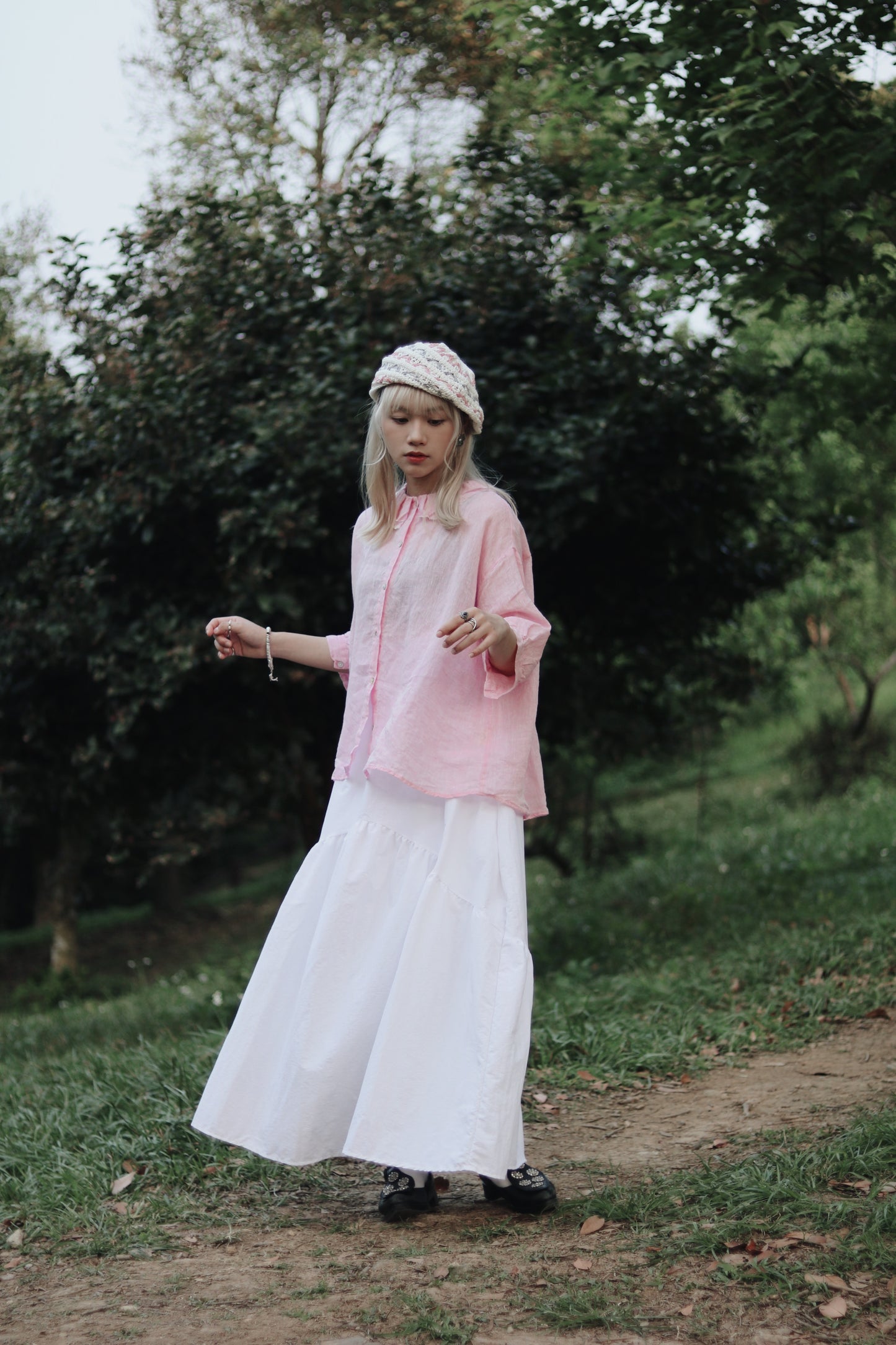 Collar Linen Shirt (Pink)