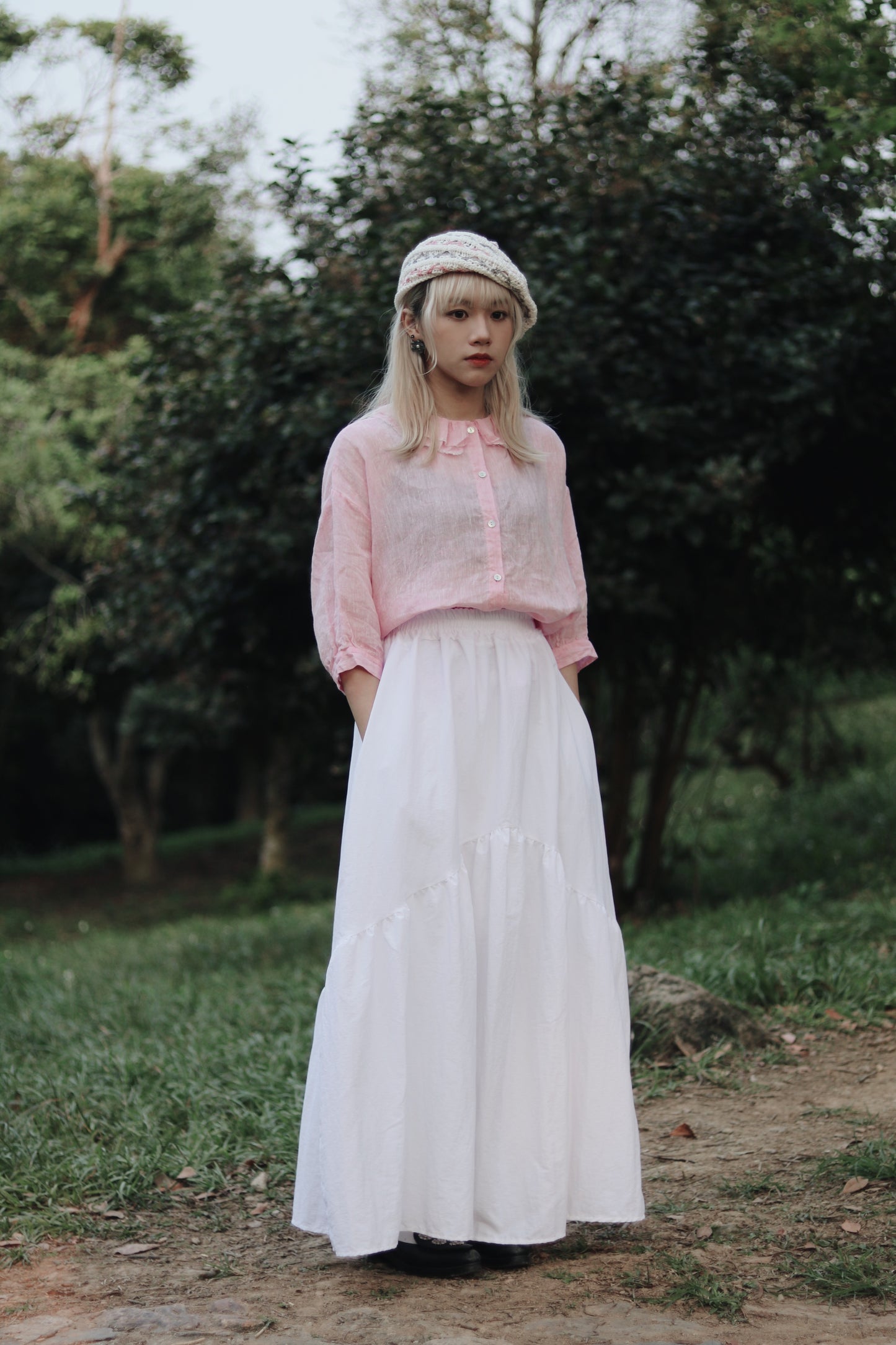 Collar Linen Shirt (Pink)