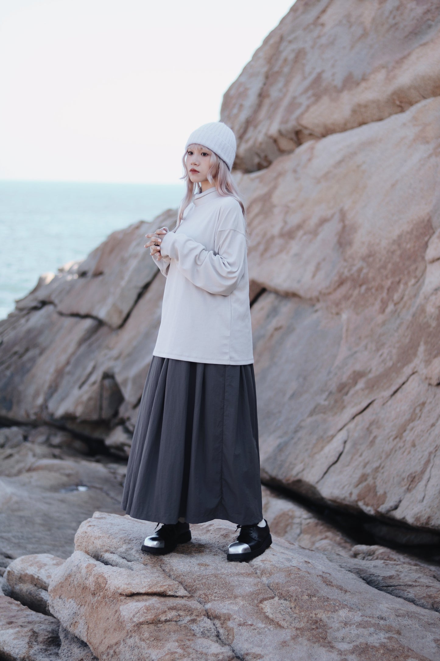 Doll Pleated Dress (Charcoal)