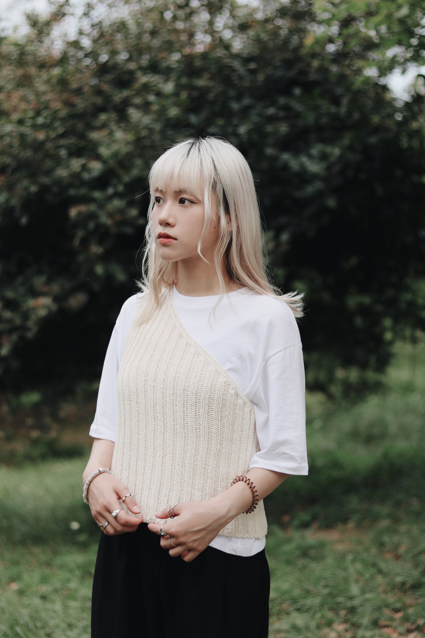 One Shoulder Knit Vest (Ivory)