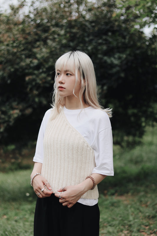 One Shoulder Knit Vest (Ivory)