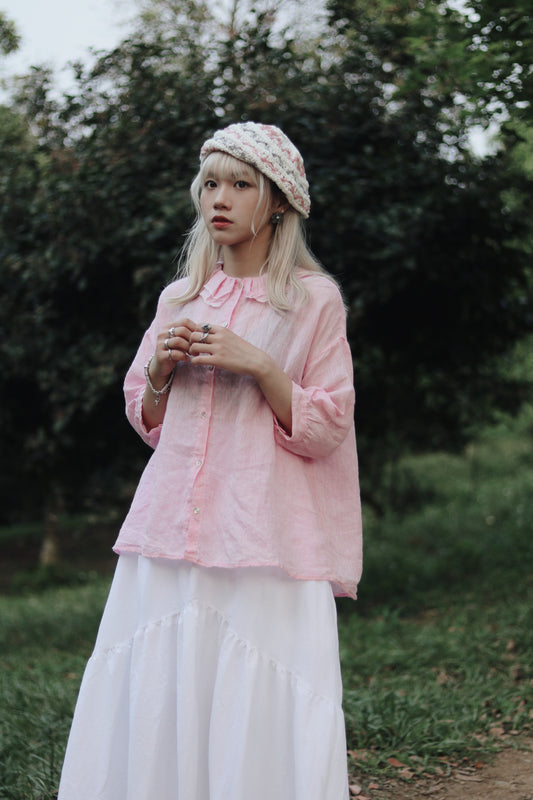 Collar Linen Shirt (Pink)