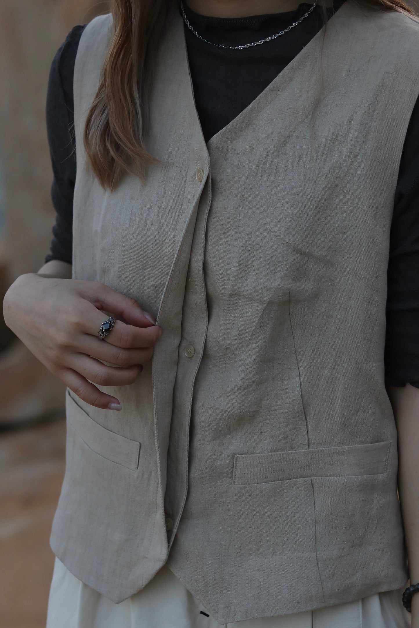 暗釦馬甲 (Beige)